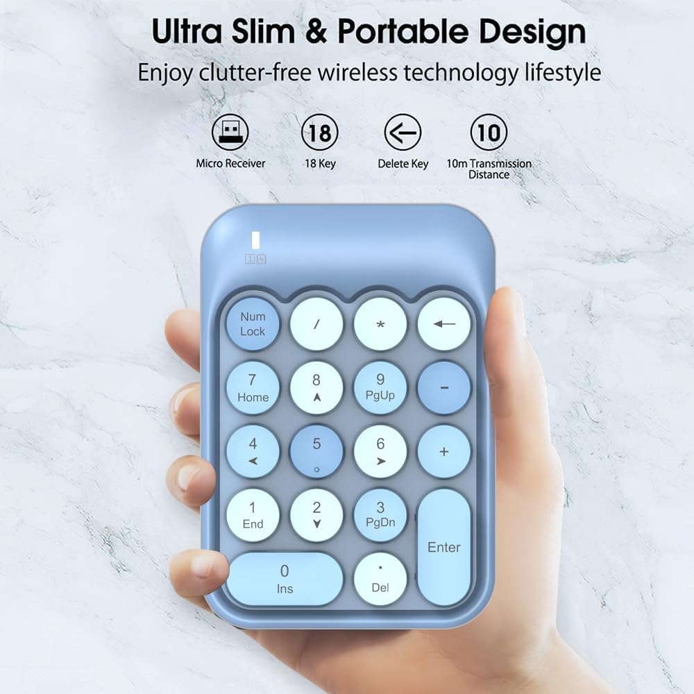 FELICON 18 2.4G Accounting Wireless Numeric Keypad Keys with Mini Portable Silent Number Pad USB Receiver Financial