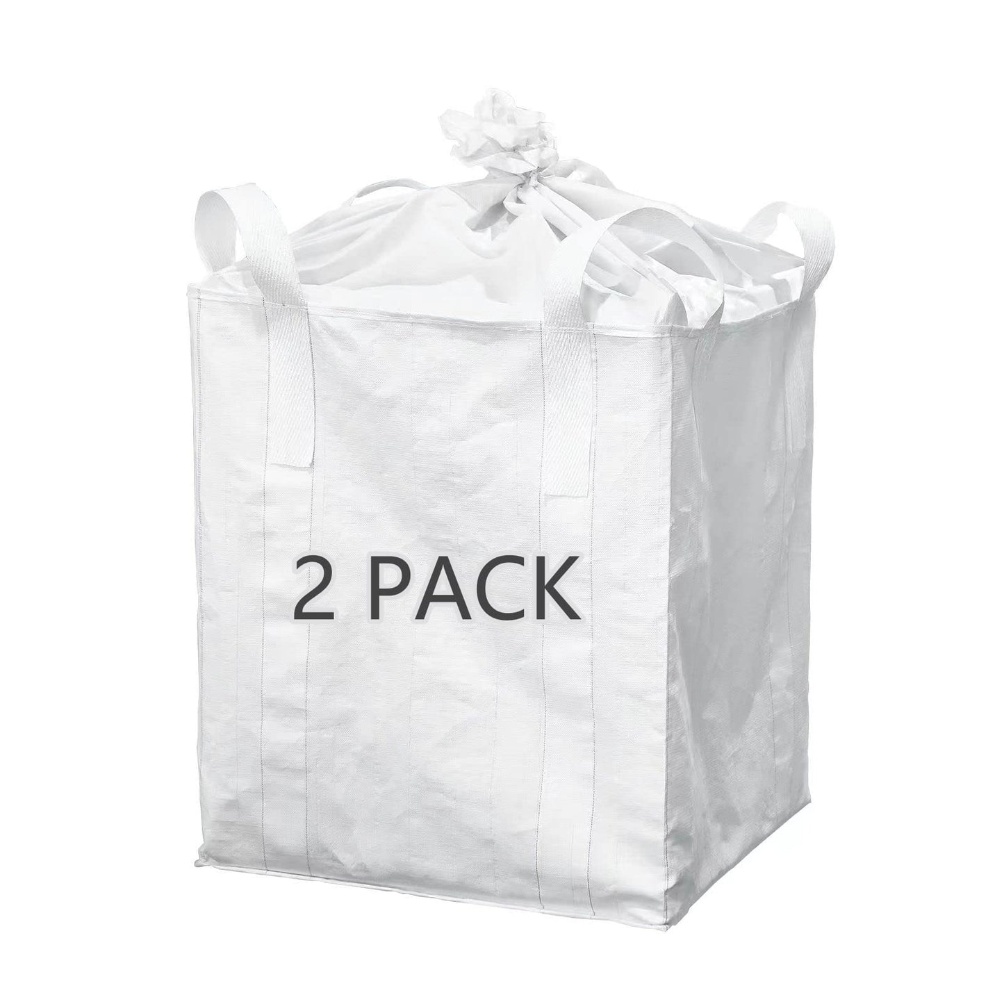 ChenGuang FIBC Bulk Bags, 2-Pack: 1-Ton (2,200-Pound) Heavy-Duty Super Bags, 35“ x 35” x 43" Woven Polypropylene Construction Waste Bags with 4 Lifting Eyelets and Duffle Top for Debris, Gravel,