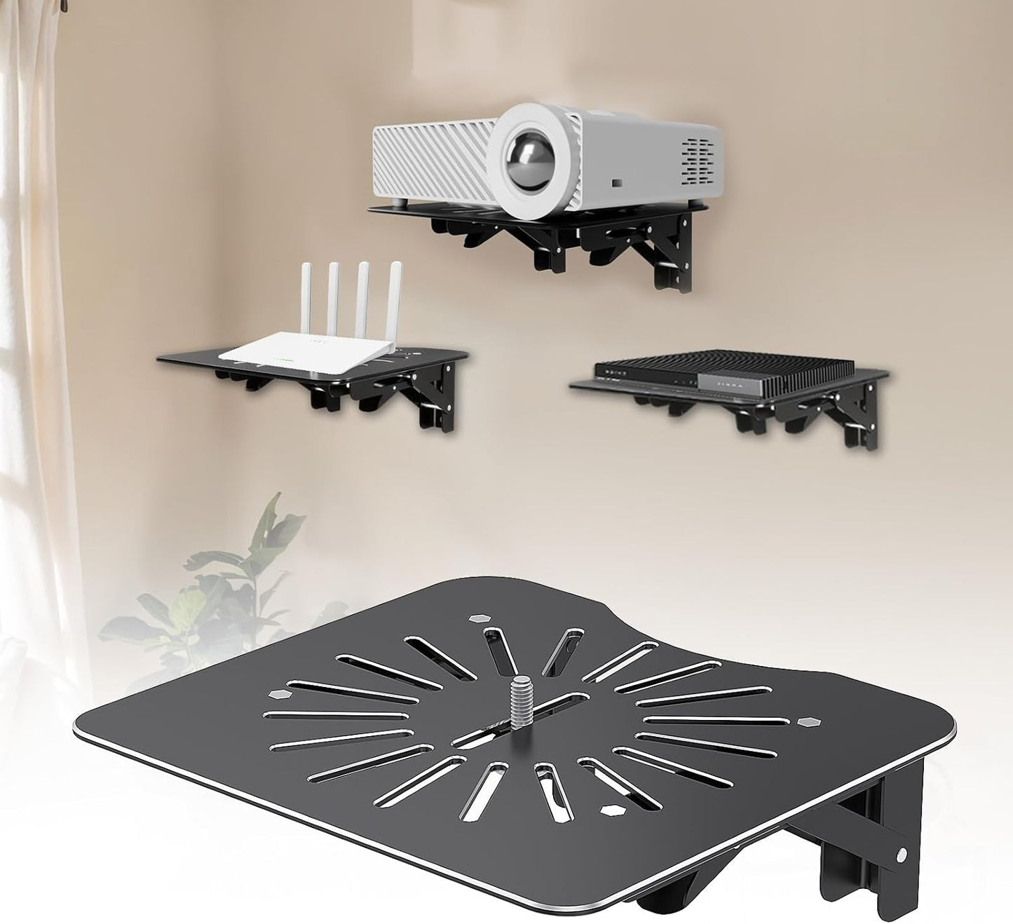 MAWADA PS4, 8.5x7.87 inches, Universal Projectors Shelf for Wall, Foldable Mount with Aluminum Alloy Shelf