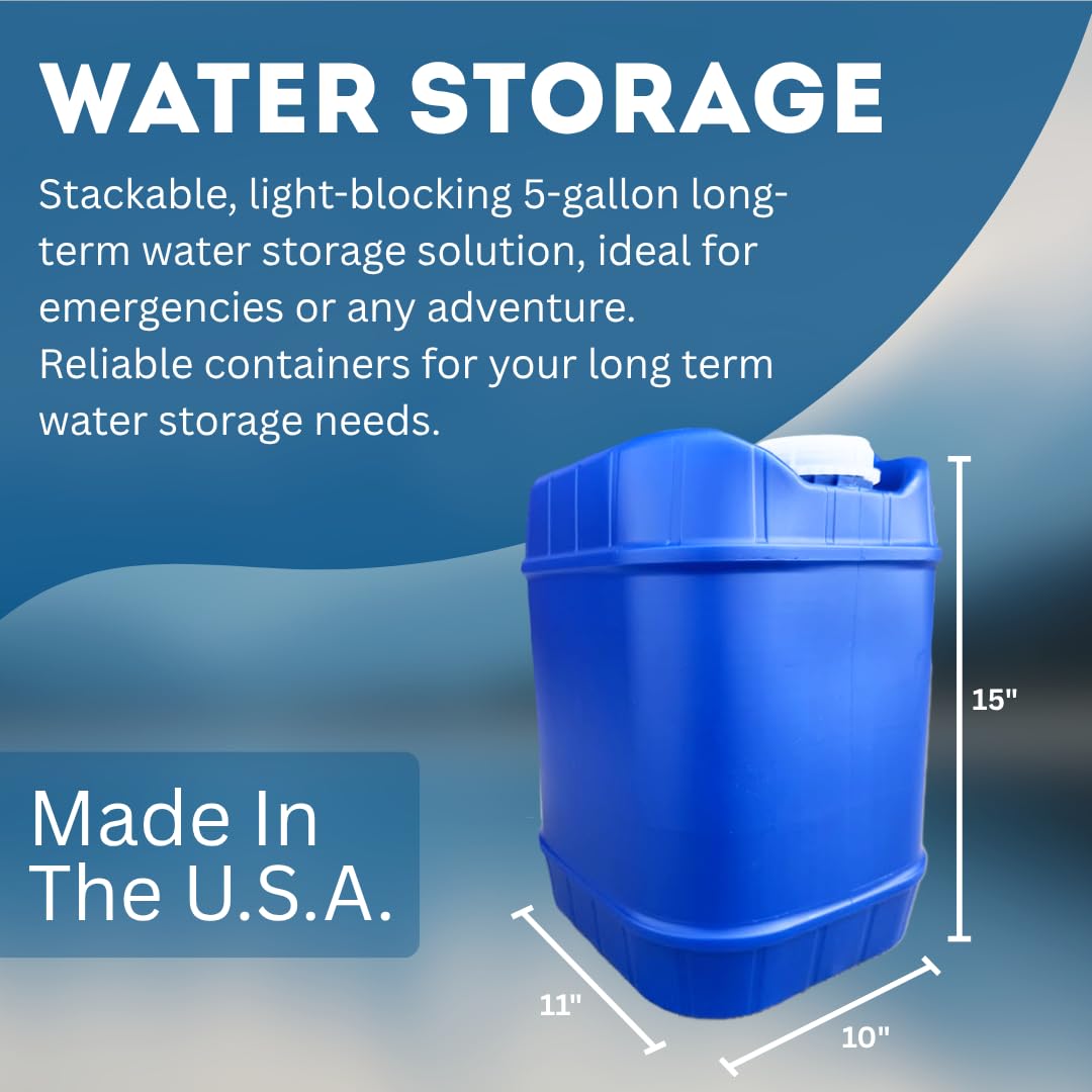 Aguaprep 5-Gallon Stackable Water Storage Containers, Water Treatment, 12 Lids + 4 Spigot, Easy Fill, Survial Supply Emergency Water Storage for Disaster Preparedness, 40 Gallon (8 Tank)