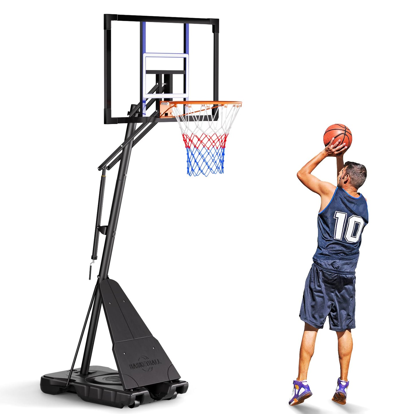 Asbest Adjustable Basketball Hoop Outdoor 10FT with 44/48 Inch Backboard, Portable Basketball Hoops & Goals Outdoor with Stepless Crank, for Youth Adults Kids