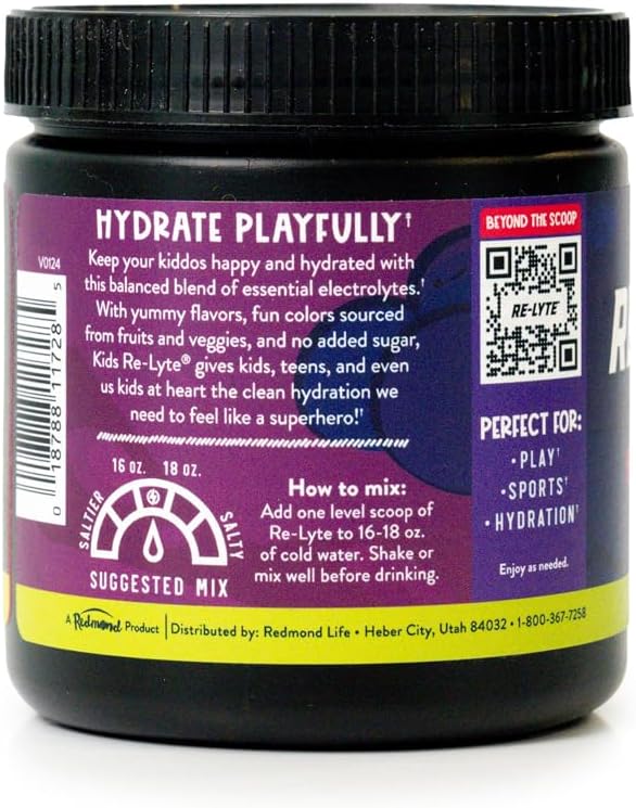 REDMOND Re-Lyte Kids Hydration Electrolyte Mix Powder, Grape 7.62 oz