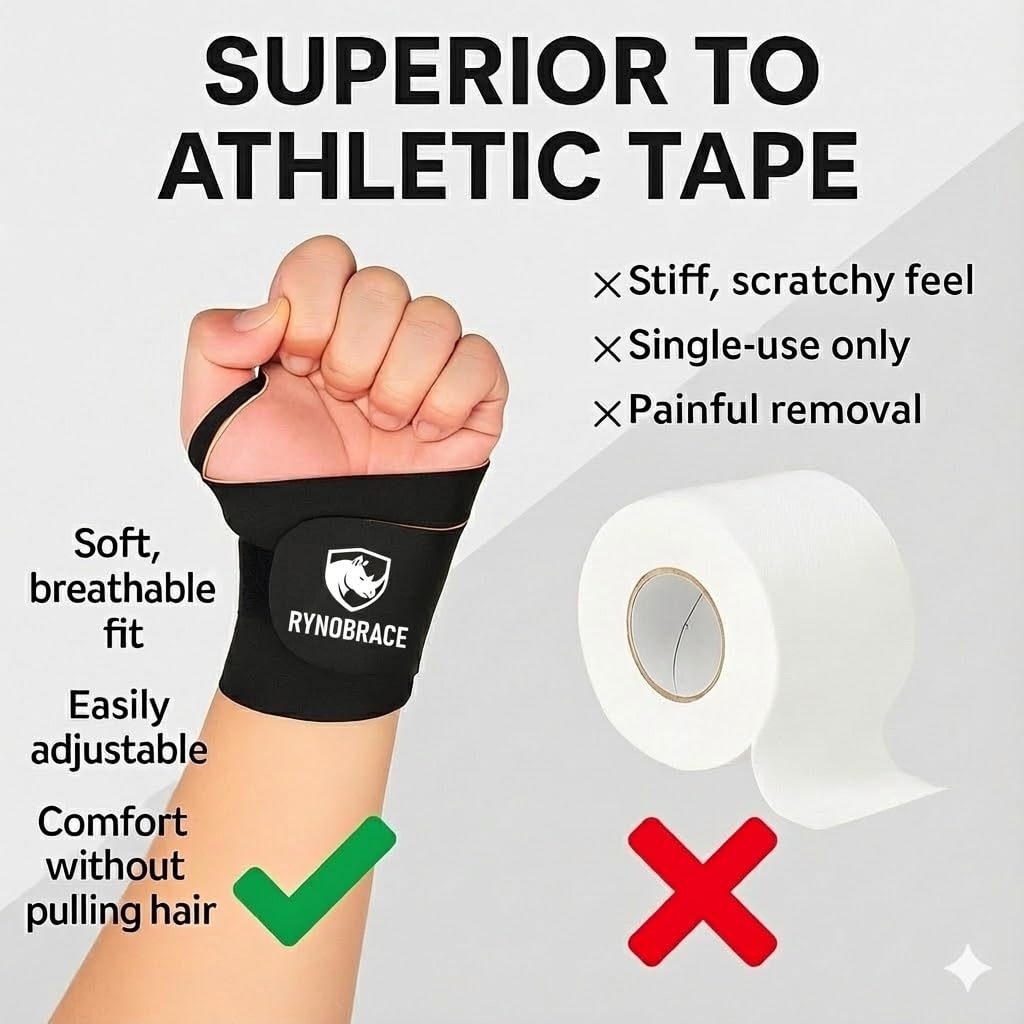 RynoBrace Wrist Support- Thin Adjustable Wrist Brace for Sports, Workouts, & Daily Use (Black)