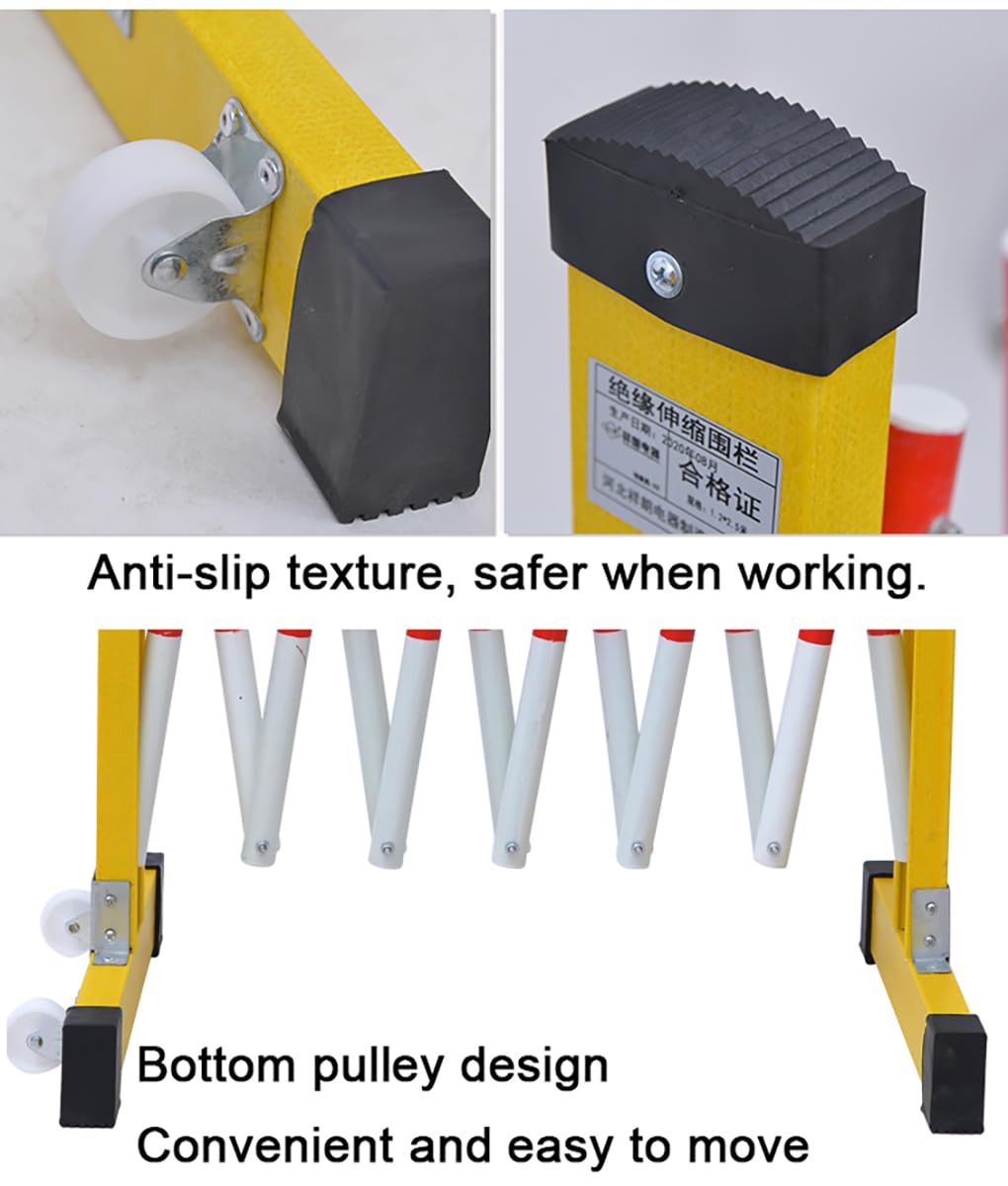 CORGLI Industrial Expandable Metal Barricade, Portable Mobile Safety Barrier Gate, Adjustable Retractable Barricade Fence for Traffic Control and Construction Work,3M/9.8FT