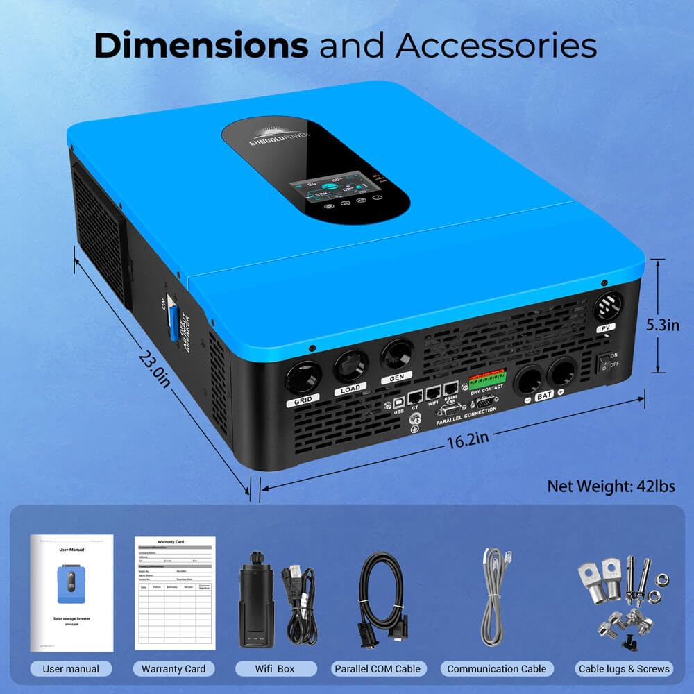 SUNGOLDPOWER UL1741 6500W DC 48V Split Phase Solar Inverter,120V/240V AC Input/Output (settable),Built-in 2 MPPT,Max. 140A Battery Charging,All in One Inverter for Home,Off Grid(Support Parallel)