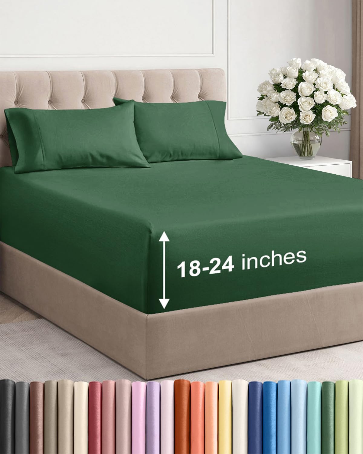 Skiennix Extra Deep Twin Sheet Set - 4-Piece Breathable Cooling Bedding - Soft Wrinkle-Free Emerald Green