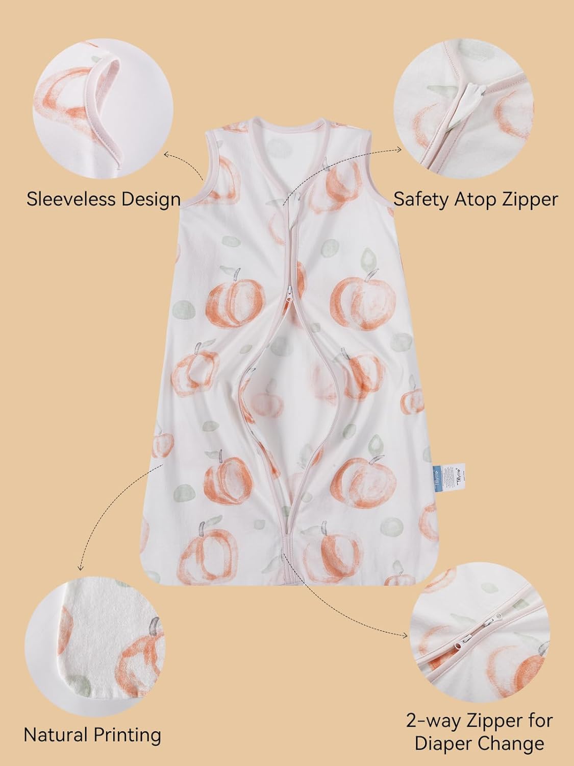 TILLYOU Baby Sleep Sack - 0-6 Months | 0.5 Tog Cotton Wearable Blanket - 3 Pack with 2-Way Zipper, Pink Peach
