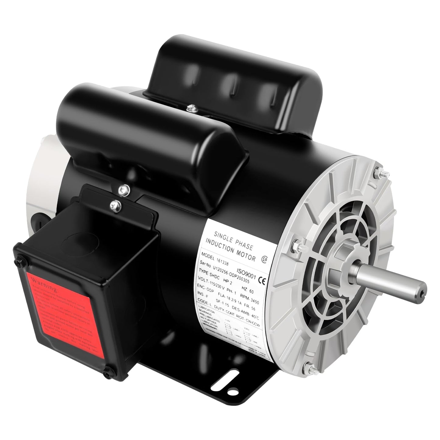 2HP Electric Motor, General Motor Single Phase, 5/8" Shaft Diameter CW/CCW, ODP Air Compressor Motor, 60HZ, 3450RPM, 115/230V