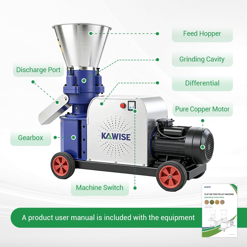 160 Feed Pellet Machine 5.5 kW 110V 60Hz US Voltage Three Roller Flat Die 4 mm Disc 100 to 200 kg per Hour for Chicken Duck Goose Pig Rabbit Feed