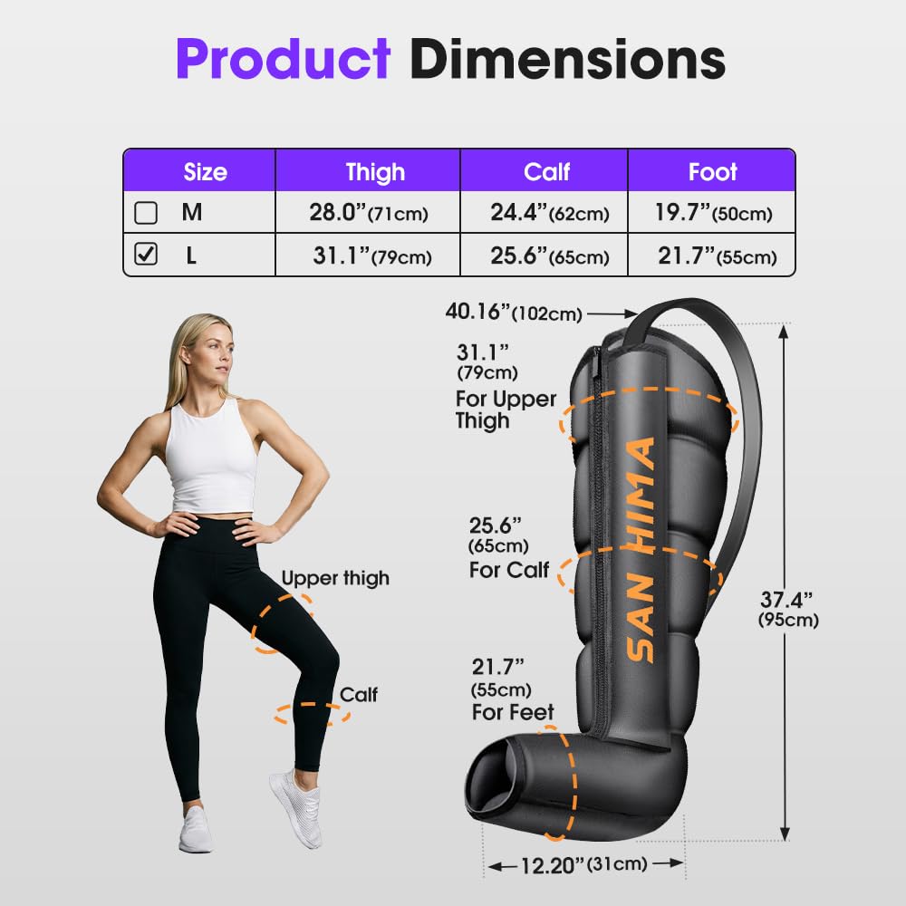 SAN HIMA Air Compression Leg Massager - Sequential Full Leg Compression Boots for Circulation & Pain Relief | 6 Modes 6 Intensity Recovery Boots for Athletes - Feet, Calves & Thighs (Large)