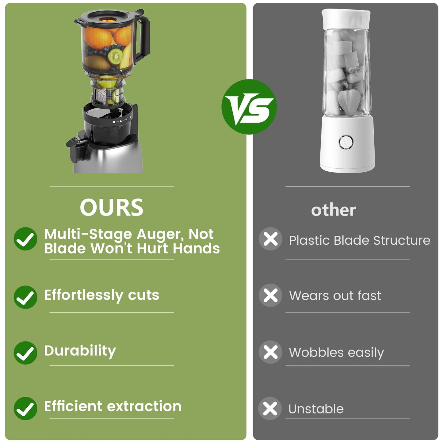 COWSAR Cold Press Juicer Machines, Orange Juicer with 5.4" Extra-Large Feed Chute, 60RPM Slow Masticating Fruit Juicer, 300W Electric Juicer for Citrus, Pomegranate & Vegetables