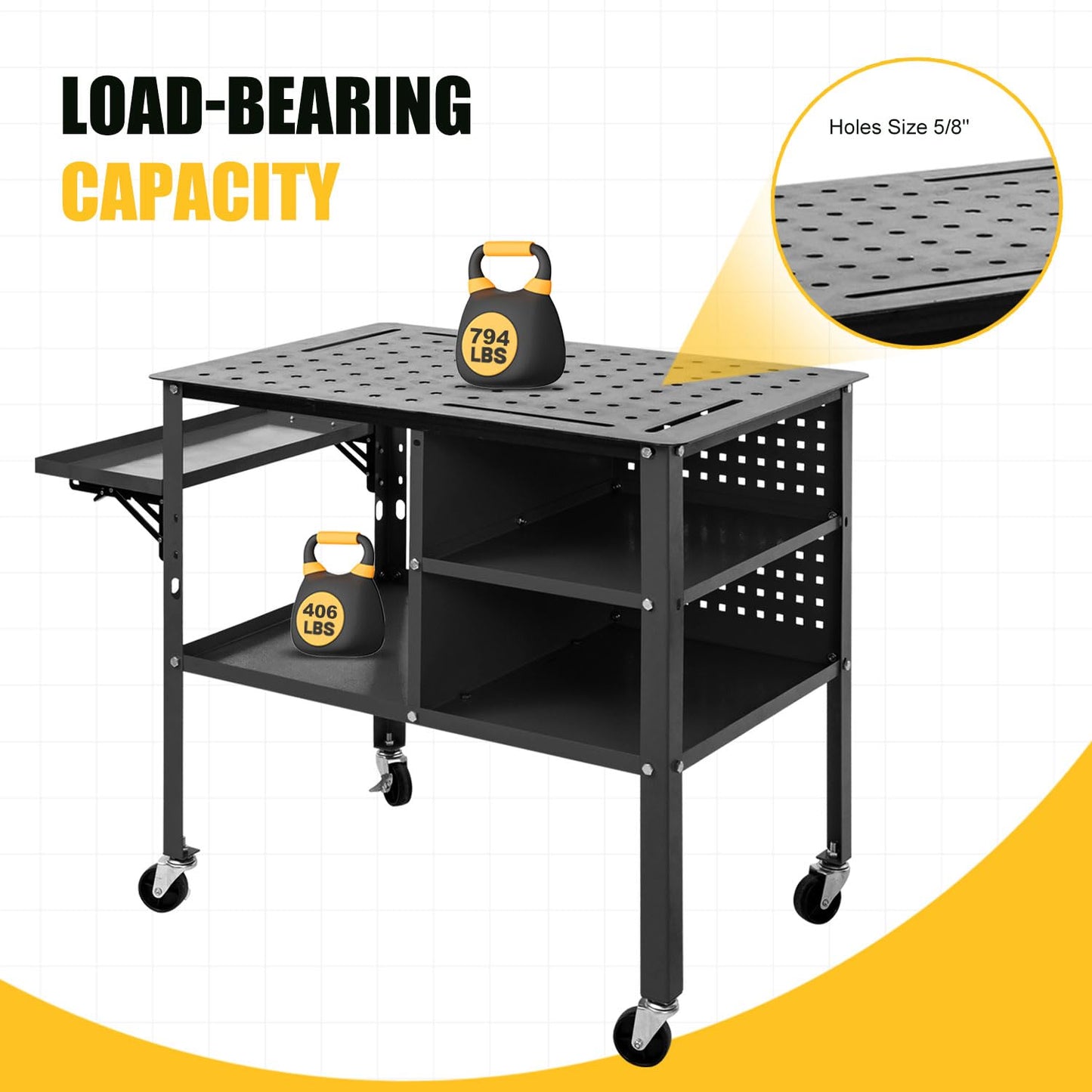 DIYTUNINGS Welding Table 1200 lbs Load Capacity Workbench, Movable Steel Workstation with Foldable Tray, 36" X 24"Universal Work Table for Sawing