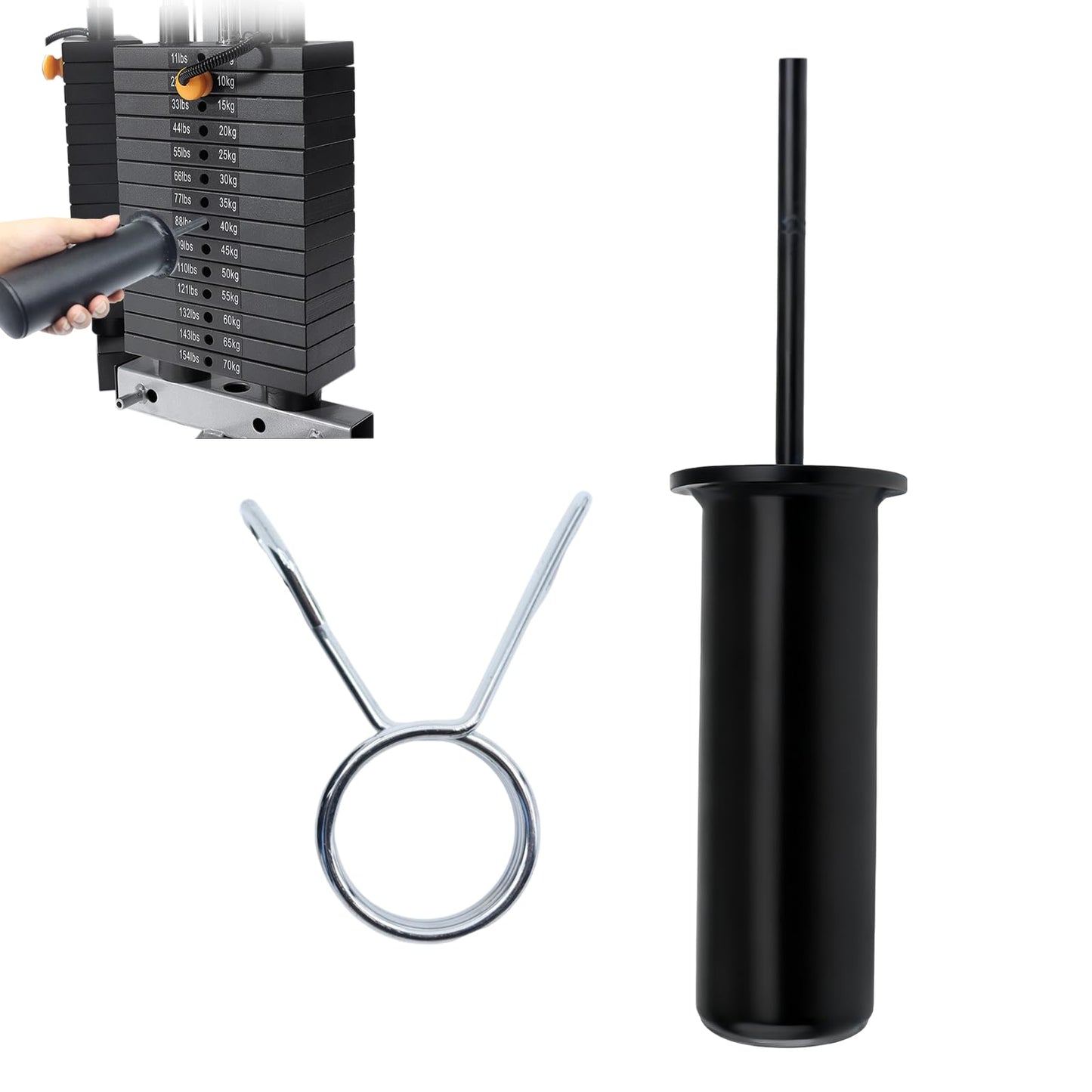 FNKTEK Weight Stack Pin and Spring Collar Weight Stack Extender Pin Commercial and Home Gym Accessories for Cable Tower and Functional Trainer Machine (Hanger Rod Length:150 Mm, Ø 10 Mm,Length 110mm)