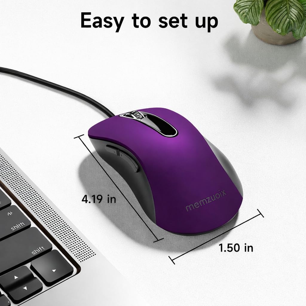 memzuoix 1400 5FT 5 Wired Mouse, USB Computer Mouse DPI Mobile Optical Mouse Ergonomic Design Computer Mice with Cord