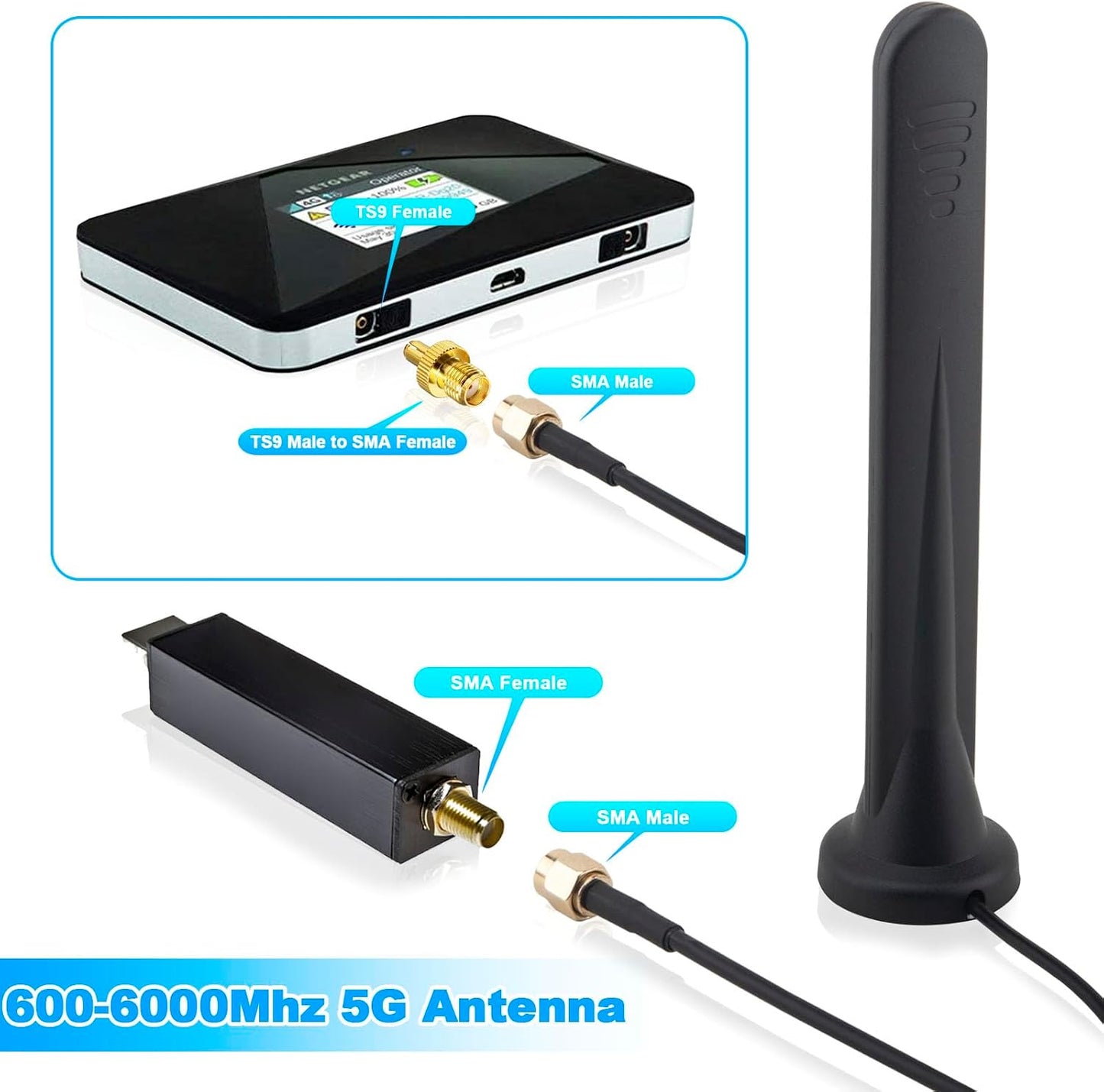 Kaunosta 5G 4G TS9 15Dbi 3M 3G/4G/5G/GSM/GPRS LTE Antenna Omnidirectional Signal Amplifier SMA Connector High Gain