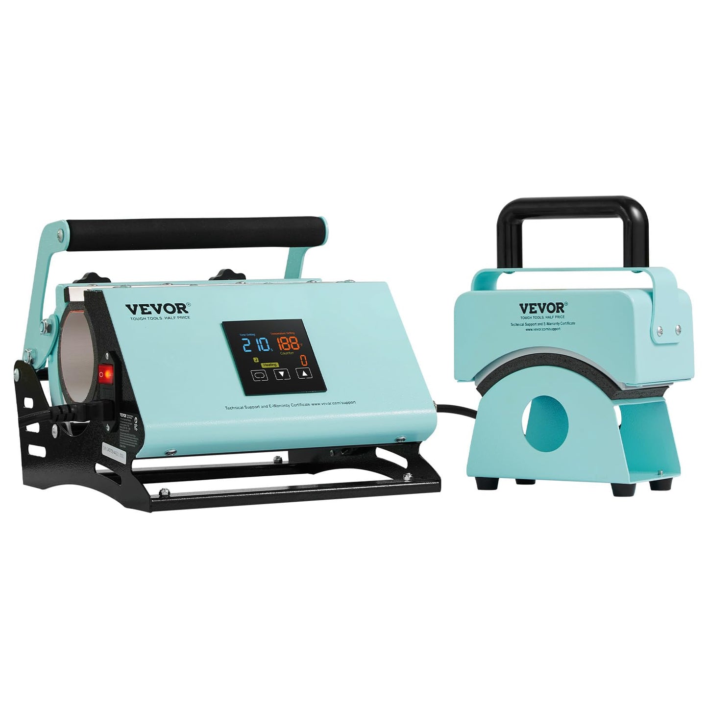 VEVOR 2 in 1 Tumbler and Hat Heat Press Machine, Mini Press for Caps, 11-30oz Sublimation Mugs, Temperature and Time Control, Green
