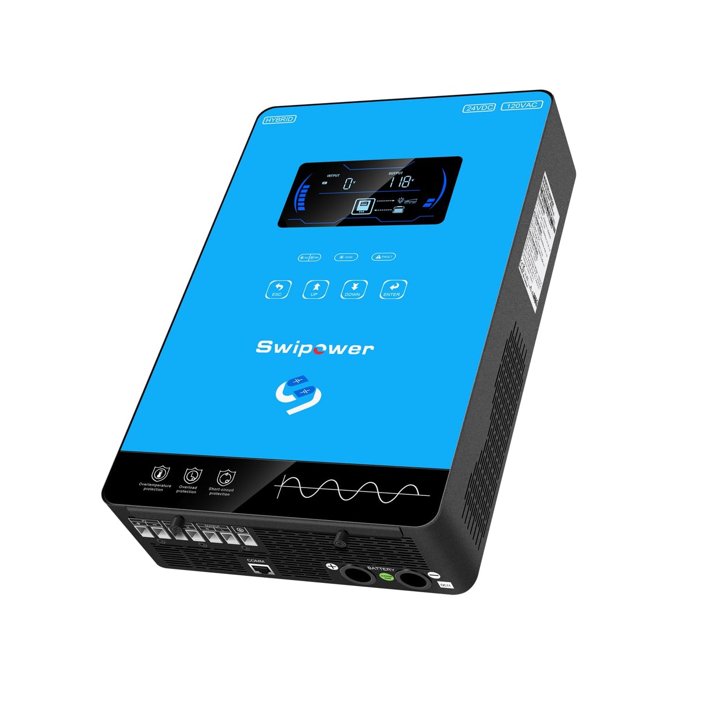 SWIPOWER 4000W Hybrid Solar Inverter 24V DC to 110V AC Pure Sine Wave, 6.25" Touch LCD with Glass Top, 140A MPPT Charge Controller, Home RV Cabin Use, Battery-Less/Lithium/AGM Compatible