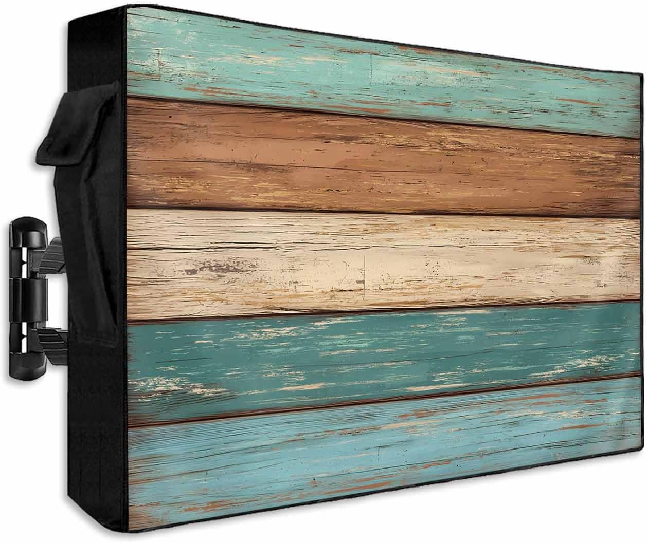 LiyanYenCng 70 75Inch Outdoor TV Cover Farm Retro Wooden Plank Weatherproof Waterproof Outside TV Protector