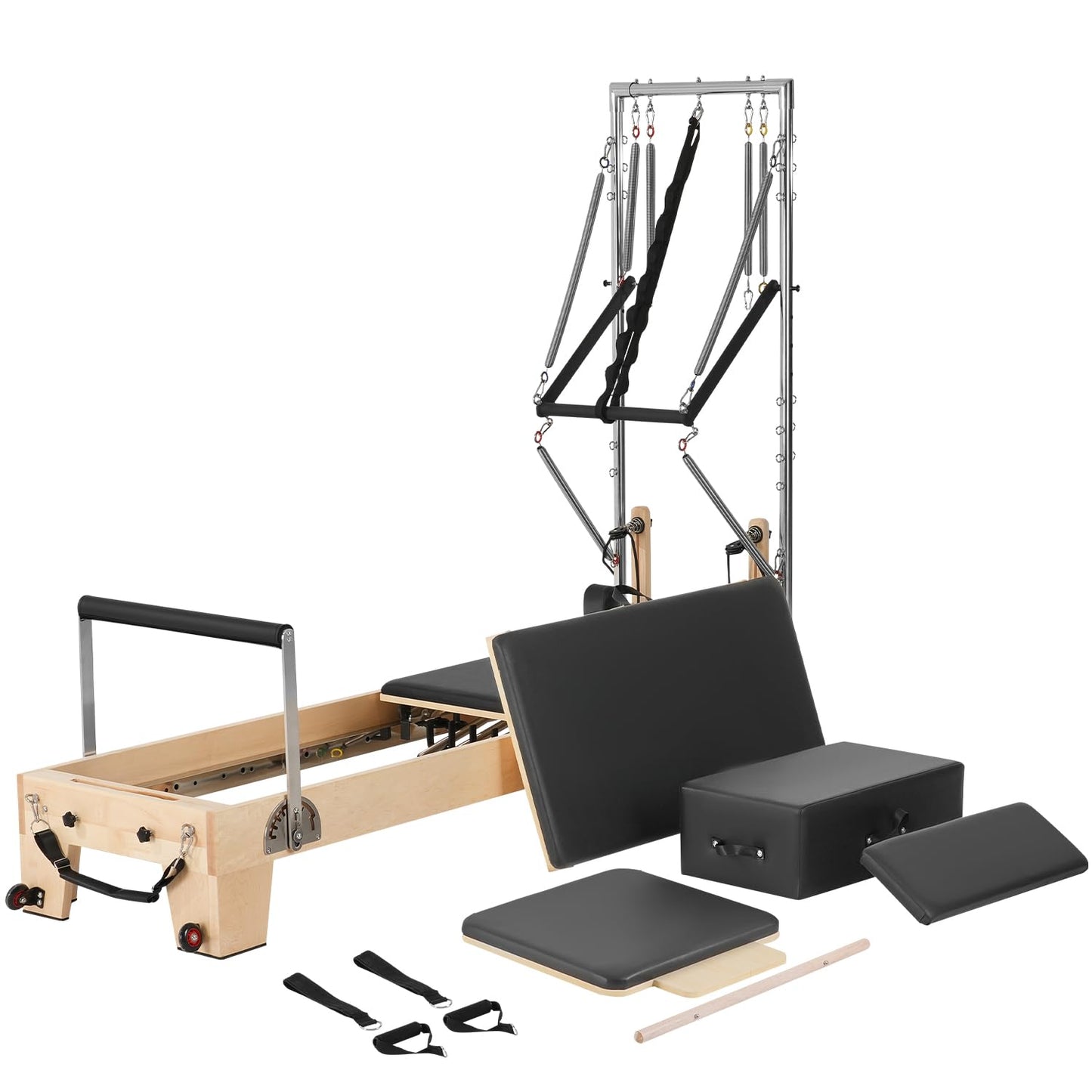 VEVOR Pilates Reformer, Wooden Pilates Machine for Home Gym Studio, Strength Training Workout Equipment with Dual Resistance, Reformer Box, Jump Board, for Advanced Users and Beginners, Up to 400 LBS