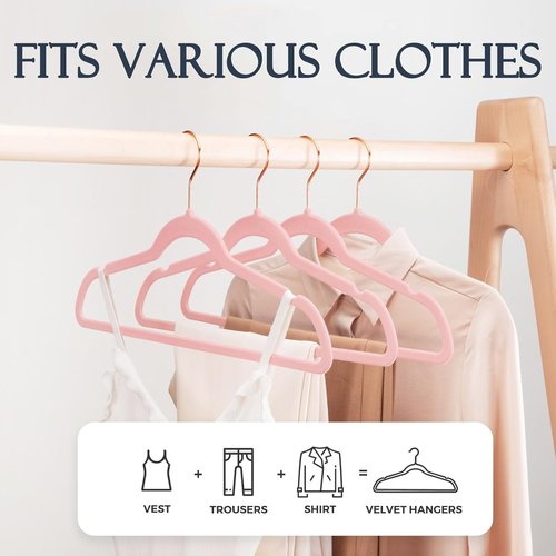 HOUSE DAY Velvet Hangers - Premium Non-Slip Clothes Hangers in Light Pink | 240 Pack, 360° Rotating Hook