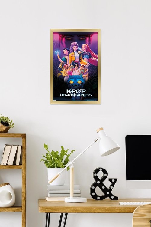 Netflix KPop Demon Hunters Wall Poster - Gold Framed Version, 22.4L x 14.7W