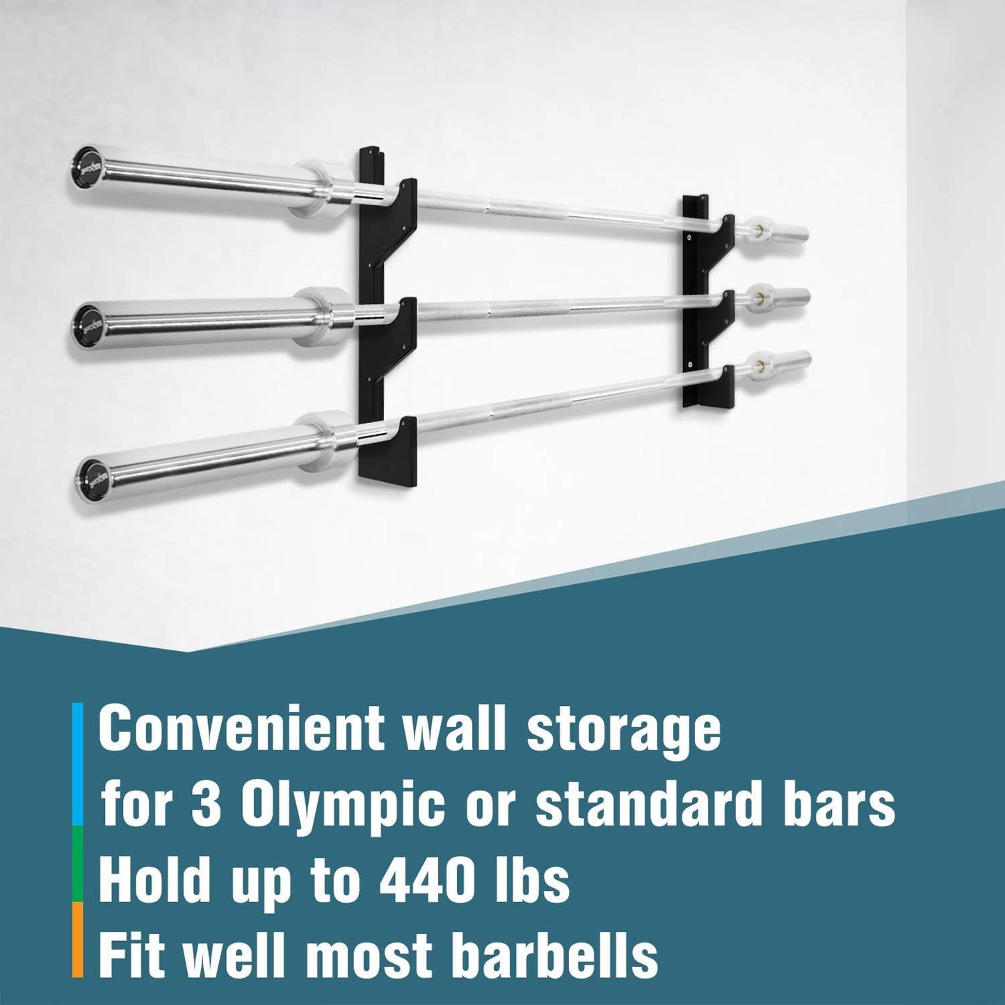 Yes4All Barbell Holder Horizontal Storage Rack for Home Gym Organizer, Barbell Storage Rack Fit 2-inch Olympic Bars, Curl Bars, Triceps Bars, Dumbbell Handles (1 pair)