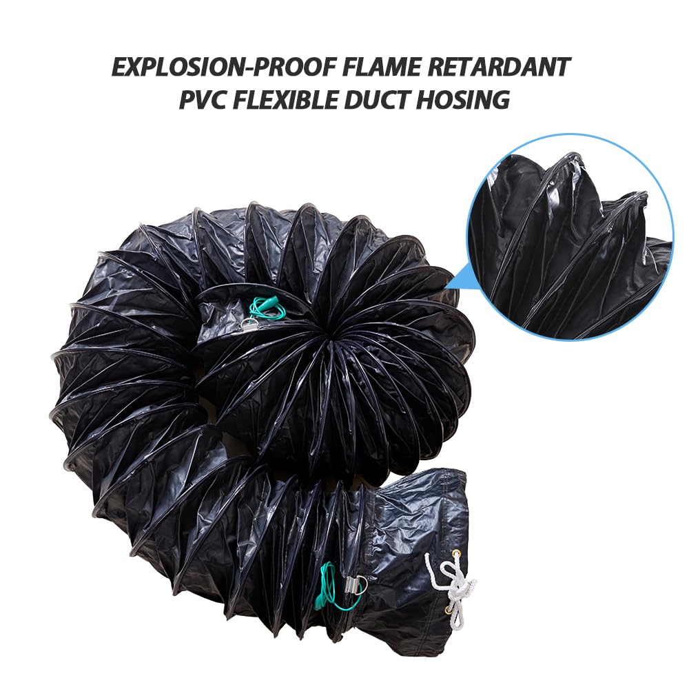 25ft PVC Flexible Duct Hose with Adjustable Rope and D-Ring, 12Inch Explosion-Proof Flame Retardant HVAC Ducting for Ventilation, Exhaust, Drying, and Cooling Applications (12in x 25ft)