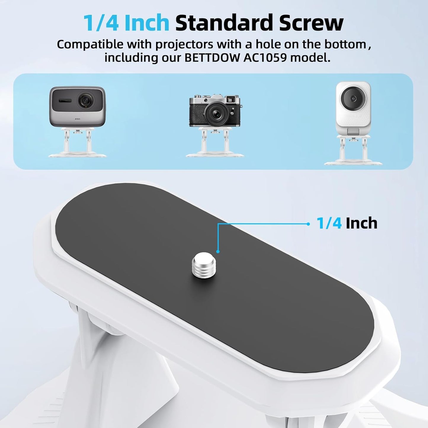 Bettdow 1/4" Setup 360-Degree 240g Projector Stand, Screw, Adjustable with Easy and Rotation for Projectors