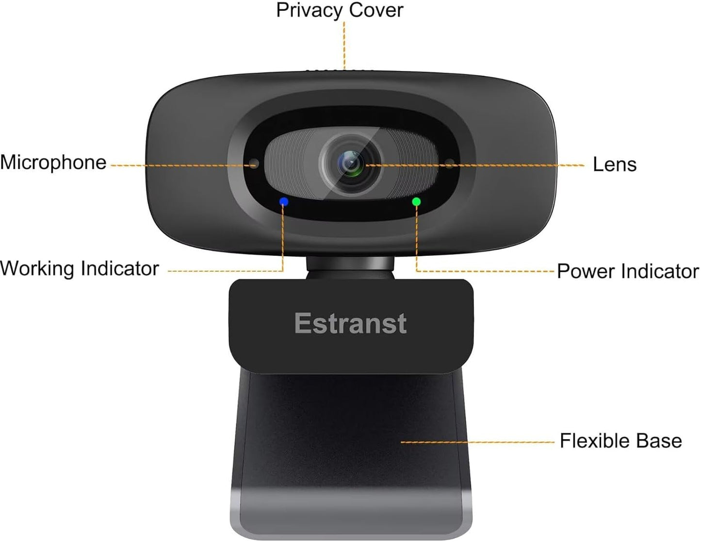 Estranst 1080P Webcam for PC Laptop MacBook Computer Desktop, with Microphone & Privacy Cover & USB C Adapter