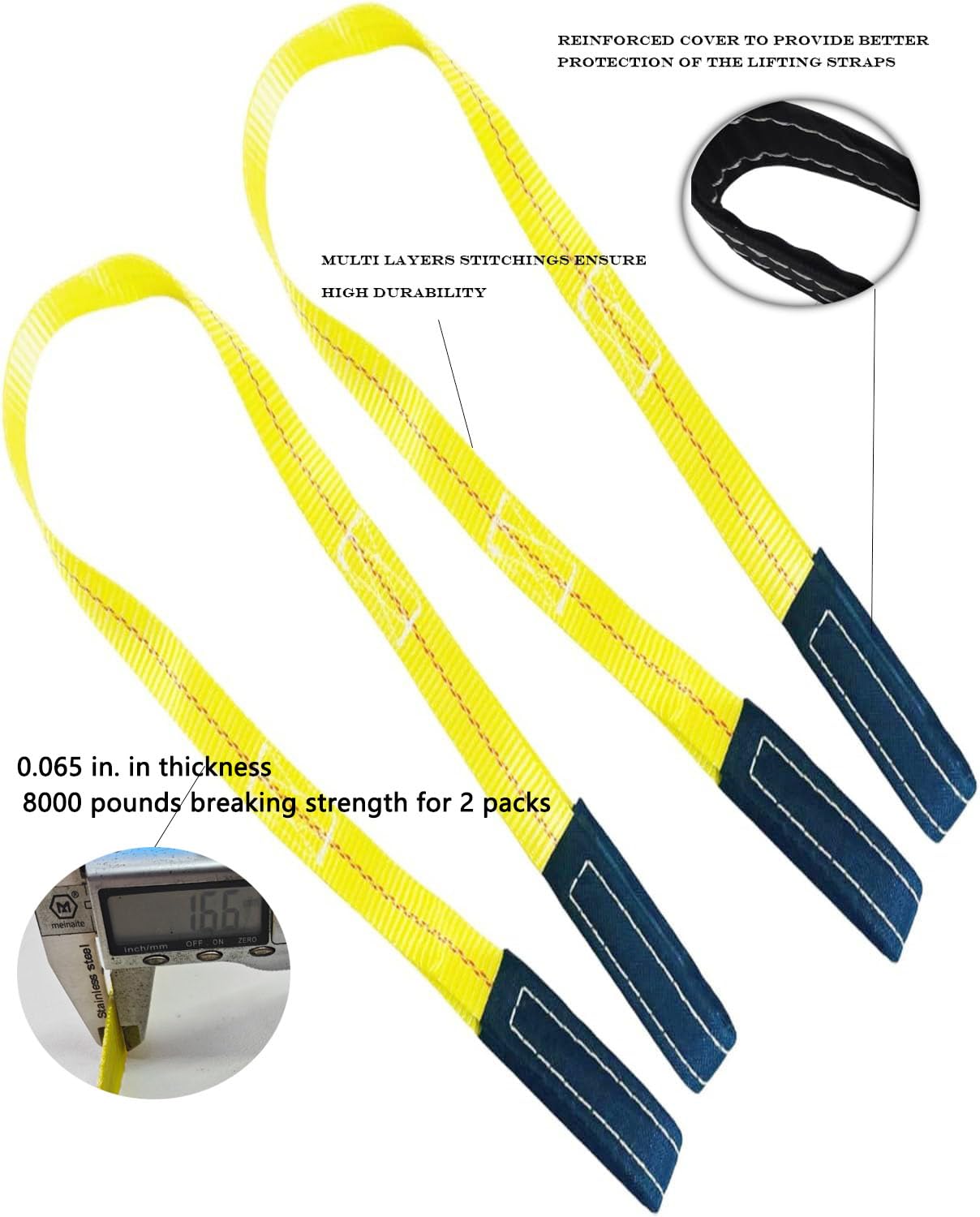 AsgenoX 2 Pack 1 "x6' Lift Sling Straps Reinforced Loops 1 inch 6 Feet Tree Saver Strap 8000 Pound Capacity, Lifting Straps for Hoist, Winch Straps Yellow