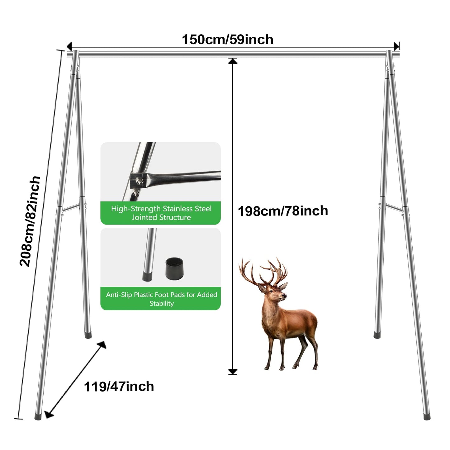 Deer Hanger for Skinning, Stainless Steel Deer Hanging Hoist with Winch & Gambrel, Game Hoist Rack for Deer, Elk, Bear, Hogs, Goat, Boar, Fish, Ideal for Hunting, Dressing, Processing - Heavy Duty