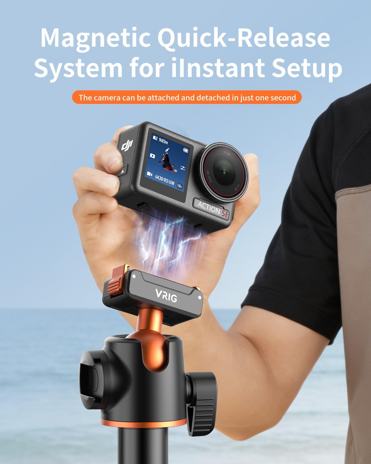 VRIG 55" 5 4/3, 360 13 55 inches AC-40S Action Camera Selfie Stick Tripod for DJI Osmo Action Pro/ Magnetic Quick