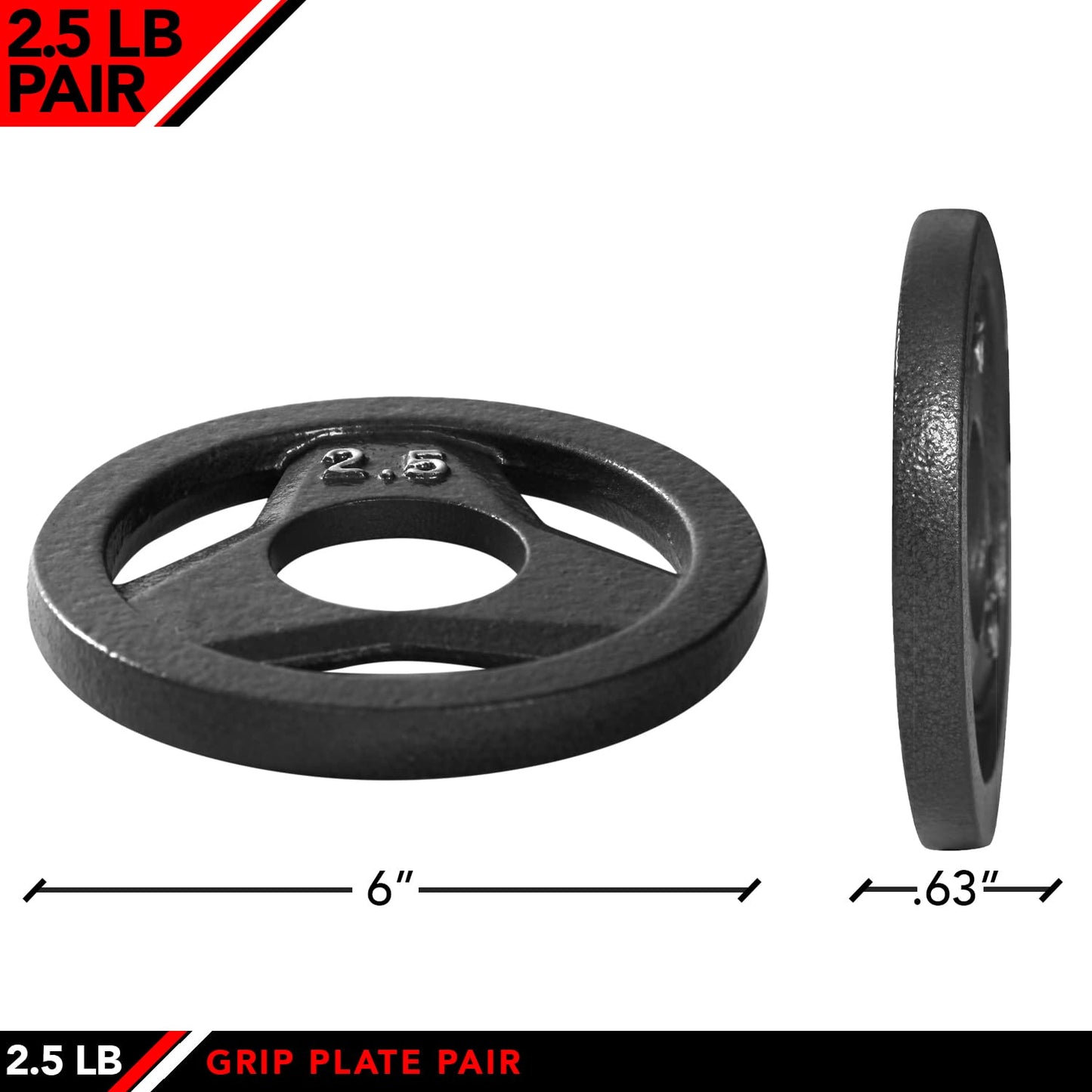 JFIT Cast Iron Olympic 2-Inch Grip Plate for Barbell, 2.5 Pound Set of 2 Plates Iron Grip Plates for Weightlifting, Crossfit - 2” Weight Plate for Bodybuilding