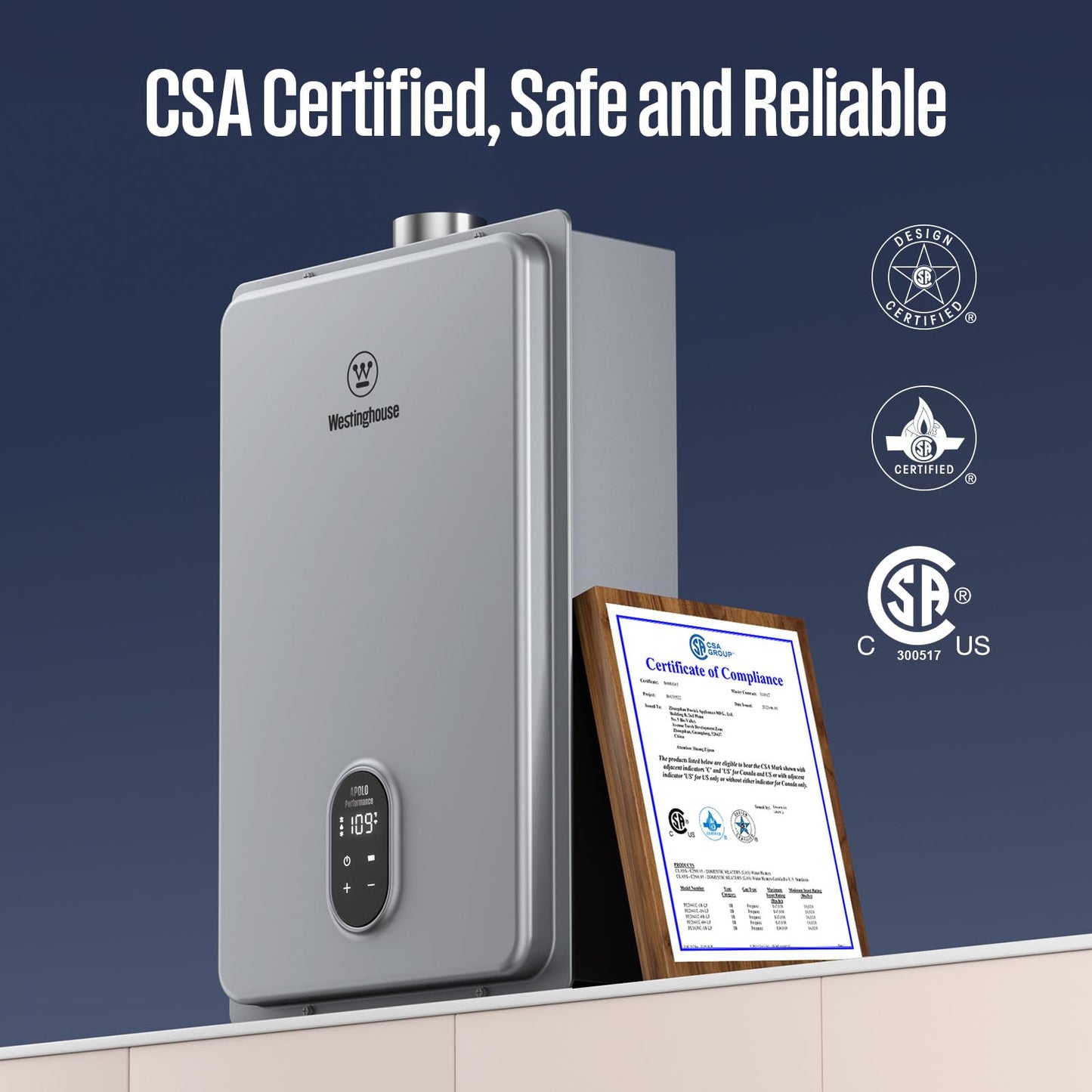 Westinghouse Smart Tankless Water Heater Propane Indoor, 5.1 GPM 120,000 BTU Whole Home Instant Hot Water Heater, WiFi App Control, ±1°F Temperature Stability, Non-Condensing for 2-4 Fixtures