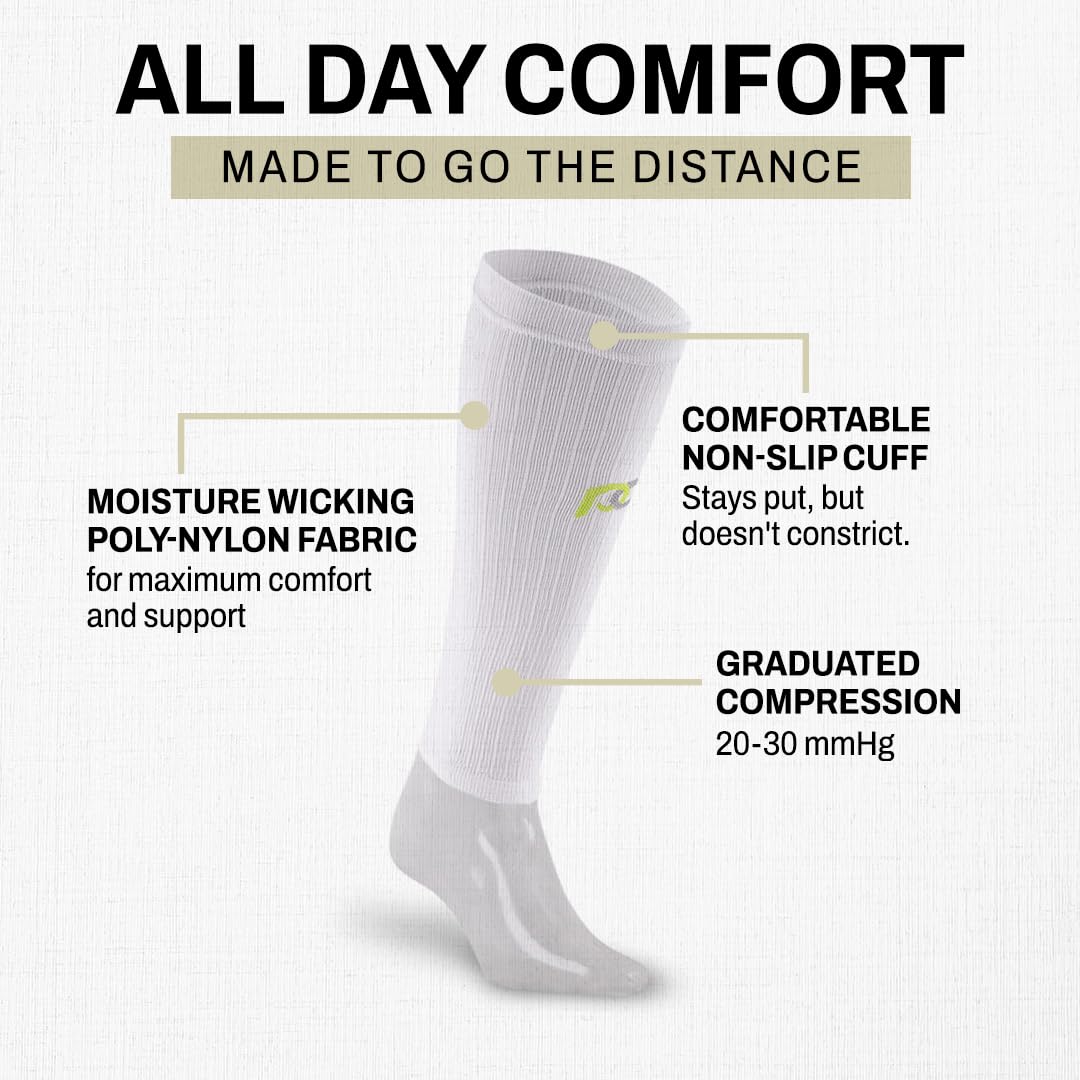 Pro Compression Calf Compression Sleeves for Men & Women - Shin Sleeves for Shin Splint Relief, Travel, and Running Support - White, Large/X-Large