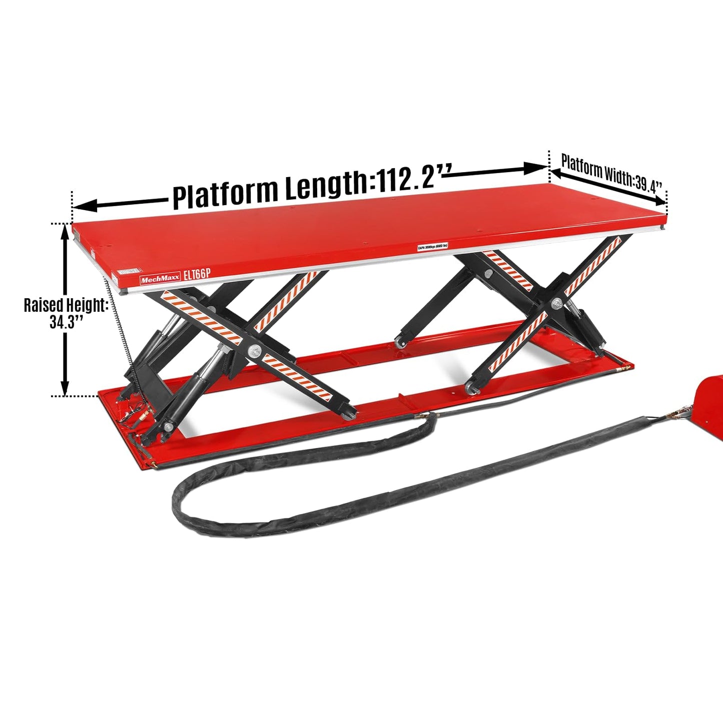 Mechmaxx Stationary Electric Hydraulic Parallel Double Scissor Lift Table 6600lb Capacity, 112.9” x 39.4”Platform, 34.3”Lift Height,UL Certified Motor,Model ELT66P