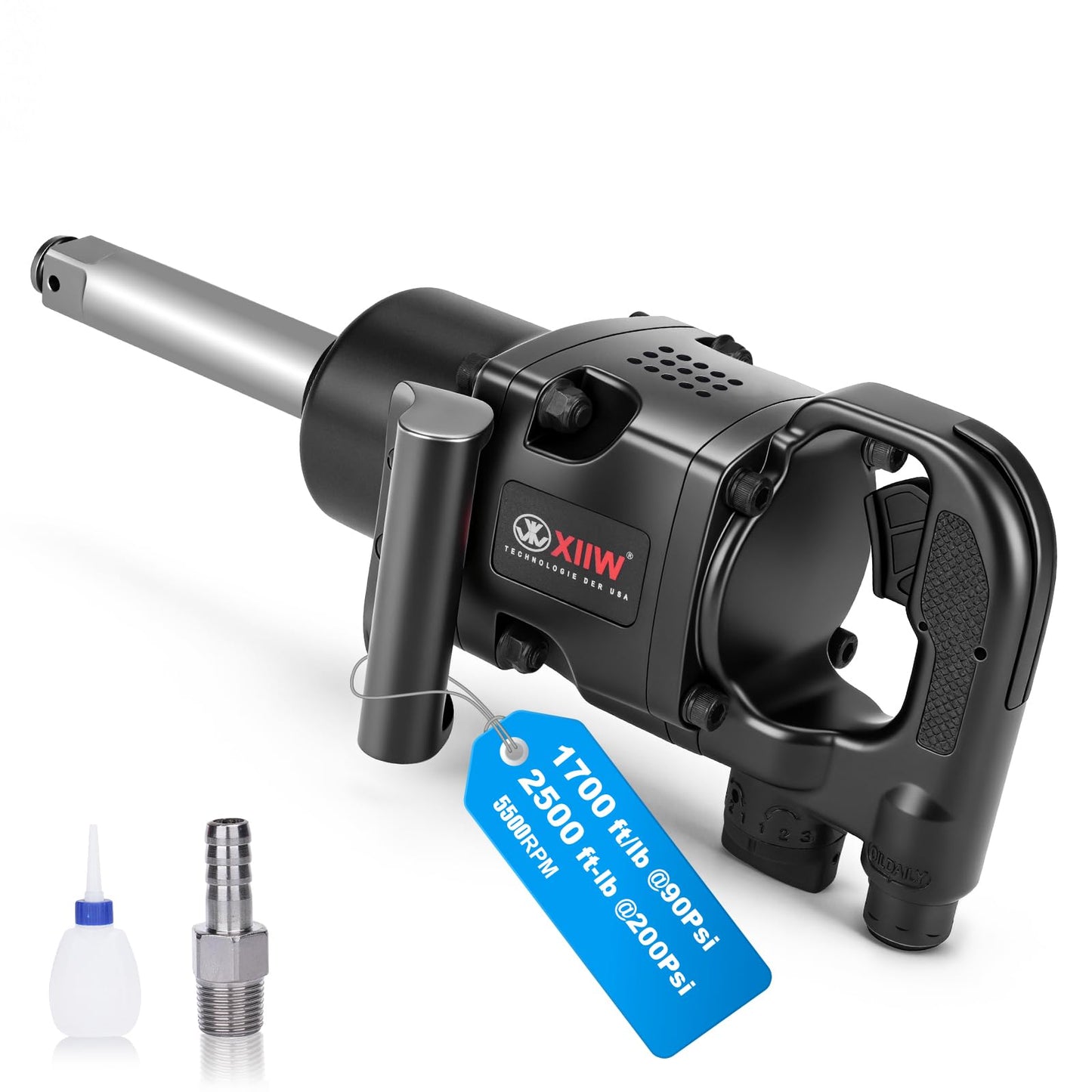 XIIW 1 Inch Air Impact Wrench, Up to 2500 ft-lbs Nut-Busting Torque, 16.2 lbs Lightweight Pneumatic Impact Gun, 5500 RPM 1 Inch Impact Gun with 1/2" Air Inlet for Heavy Duty Repairs and Maintenance