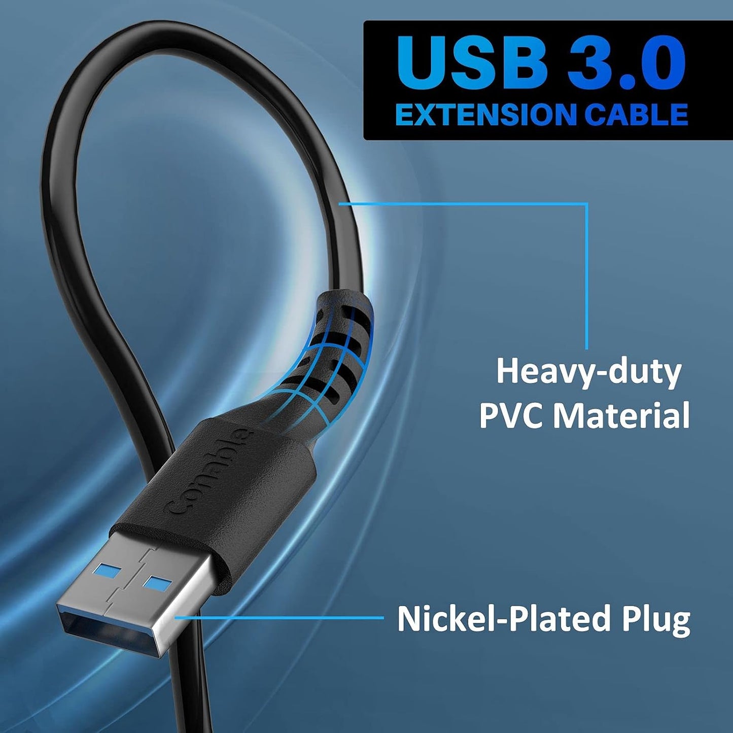 3 Pack 3.0 10 5Gbps 5 USB Extension Cable Feet, USB A Male to Female Extender Cord, Data Transfer for Webcam, Printer