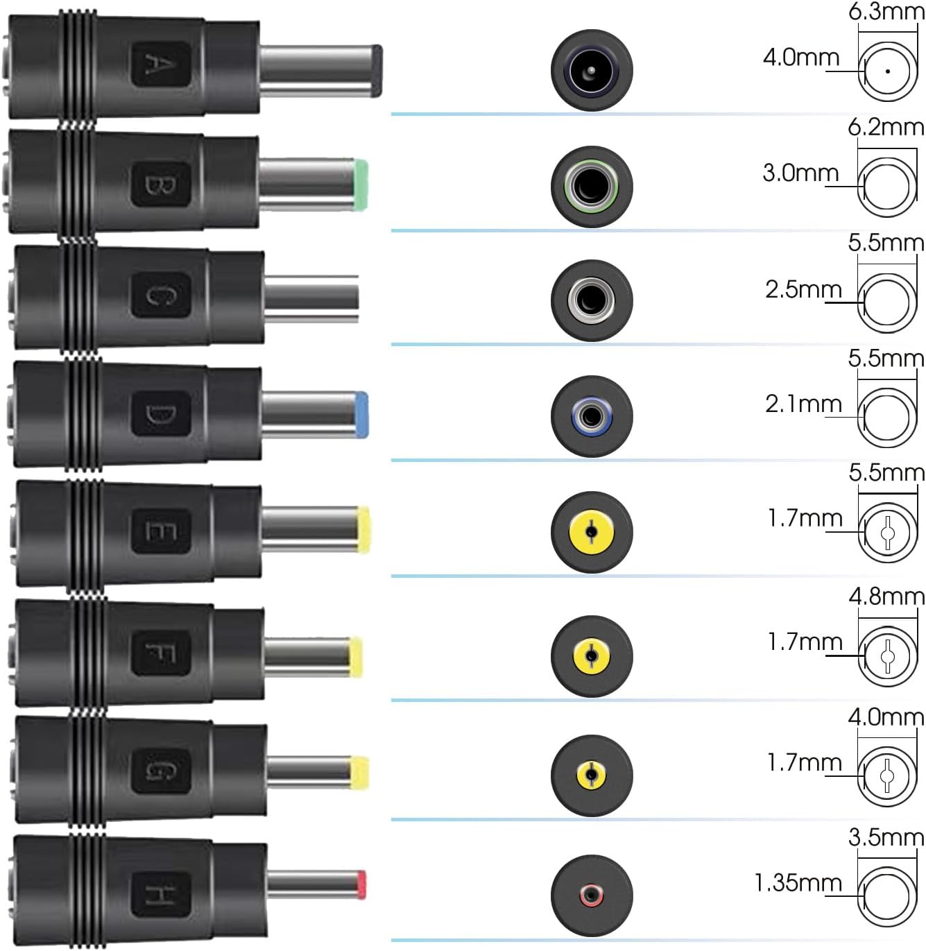 Kado 8 Set, 5.5x2.1mm 6.3x4.0mm 6.2x3.0mm 5.5x2.5mm 5.5x2.1mm 5.5x1.7mm 4.8x1.7mm 4.0x1.7mm 3.5x1.35mm DC Adapter