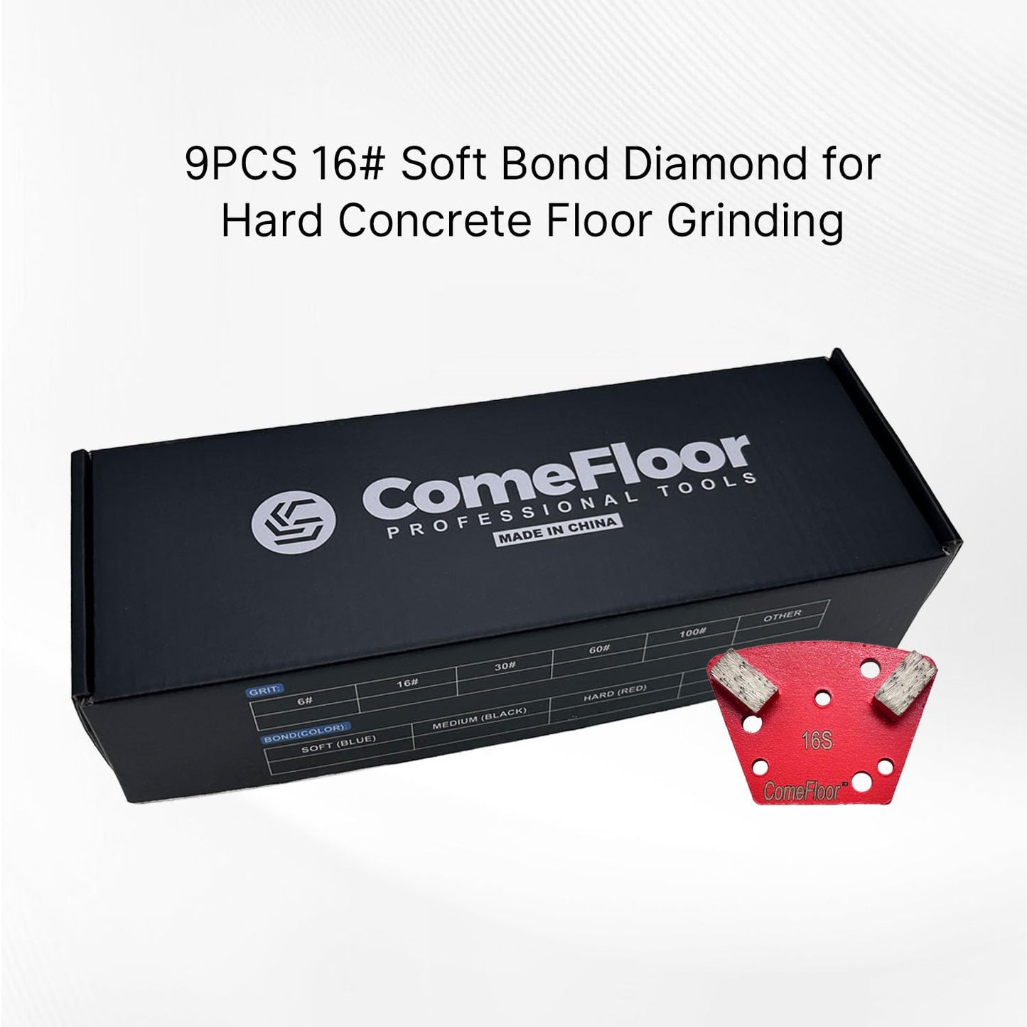 Trapezoid Diamond Metal Grinding Shoes for Concrete Floor, Compatible with Diamatic/Sase/CPS Grinders, Half Bar Seg 16 Grit Soft Bond, 9PCS