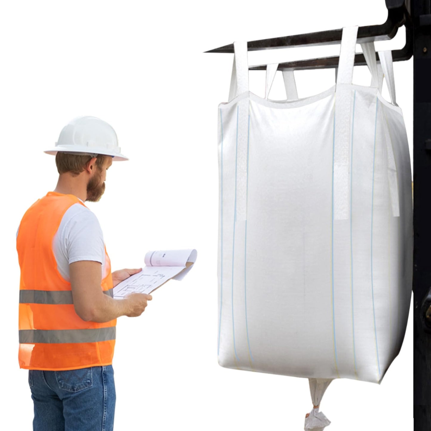 Aolikebao 10-Pack Transparent Polypropylene FIBC Bulk Bags, 35.4"L x 35.4"W x 50"H, 3300lbs/45CF, SWL, Duffle Top, Spout Bottom