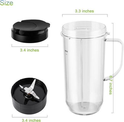 Magic Bullet Blender Cups - 5-Piece Set with 22oz Tall Cup, Flip-Top Lid & Cross Blade