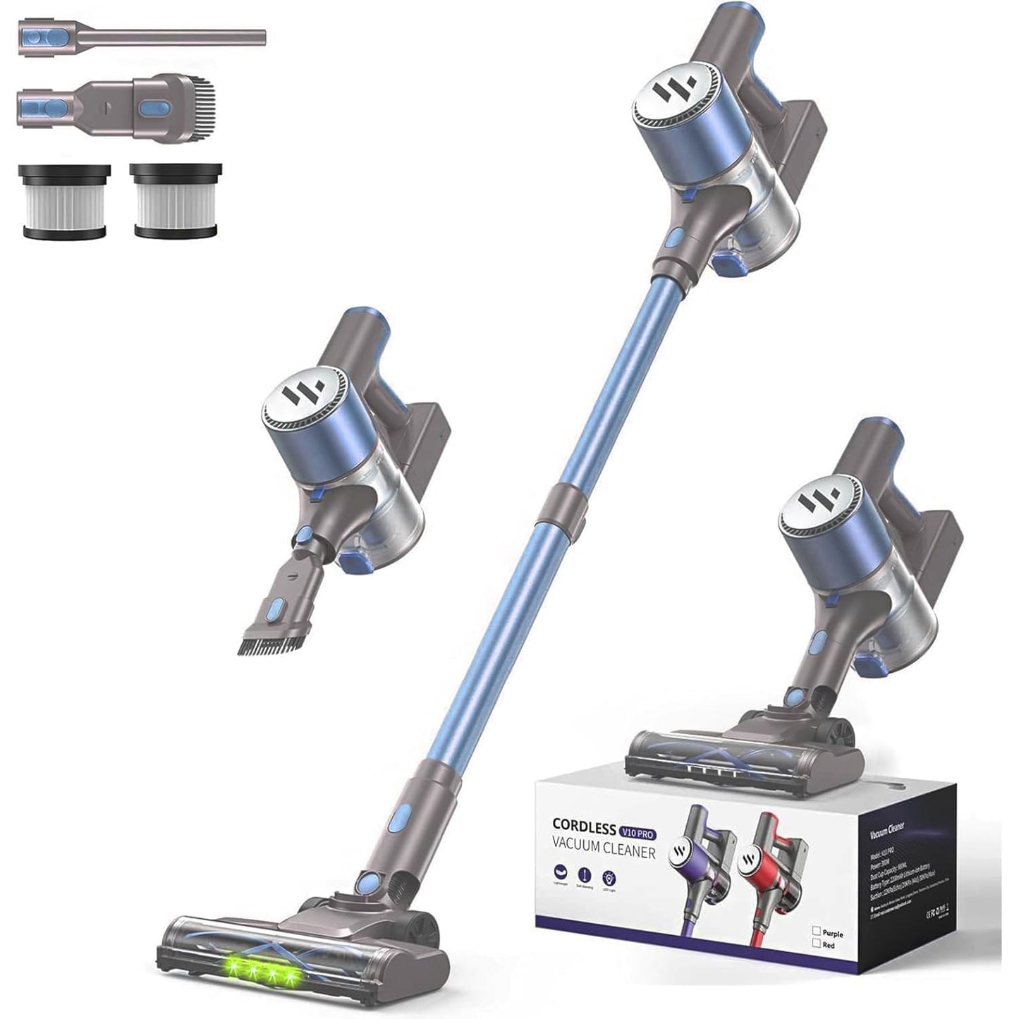 MBTTODF Cordless Vacuum Cleaner,Vacuum Cleaner for Home with Brushless Motor,Lightweight Stick Vacuum with Self-Standing and Touch Screen,Hardwood Floor Vacuum for Pet Hair,Carpets,Tile(Sky Blue)