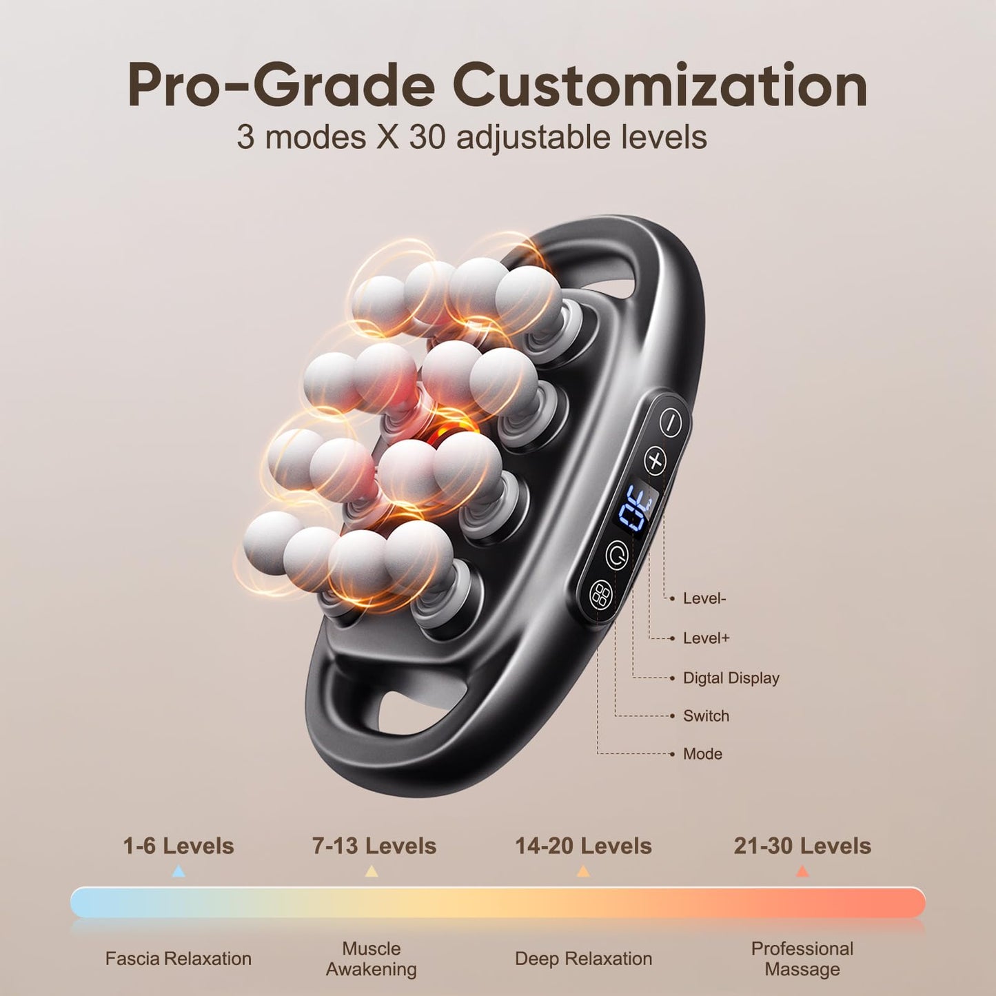 16 Head Massage Gun Deep Tissue - 2026 Upgrade 16-Drive Back Muscle Massager with 3 Modes & 30 Intensities, Portable Quiet Percussion Massager for Legs, Waist, Back, Neck, Buttocks Muscles Pain Relief