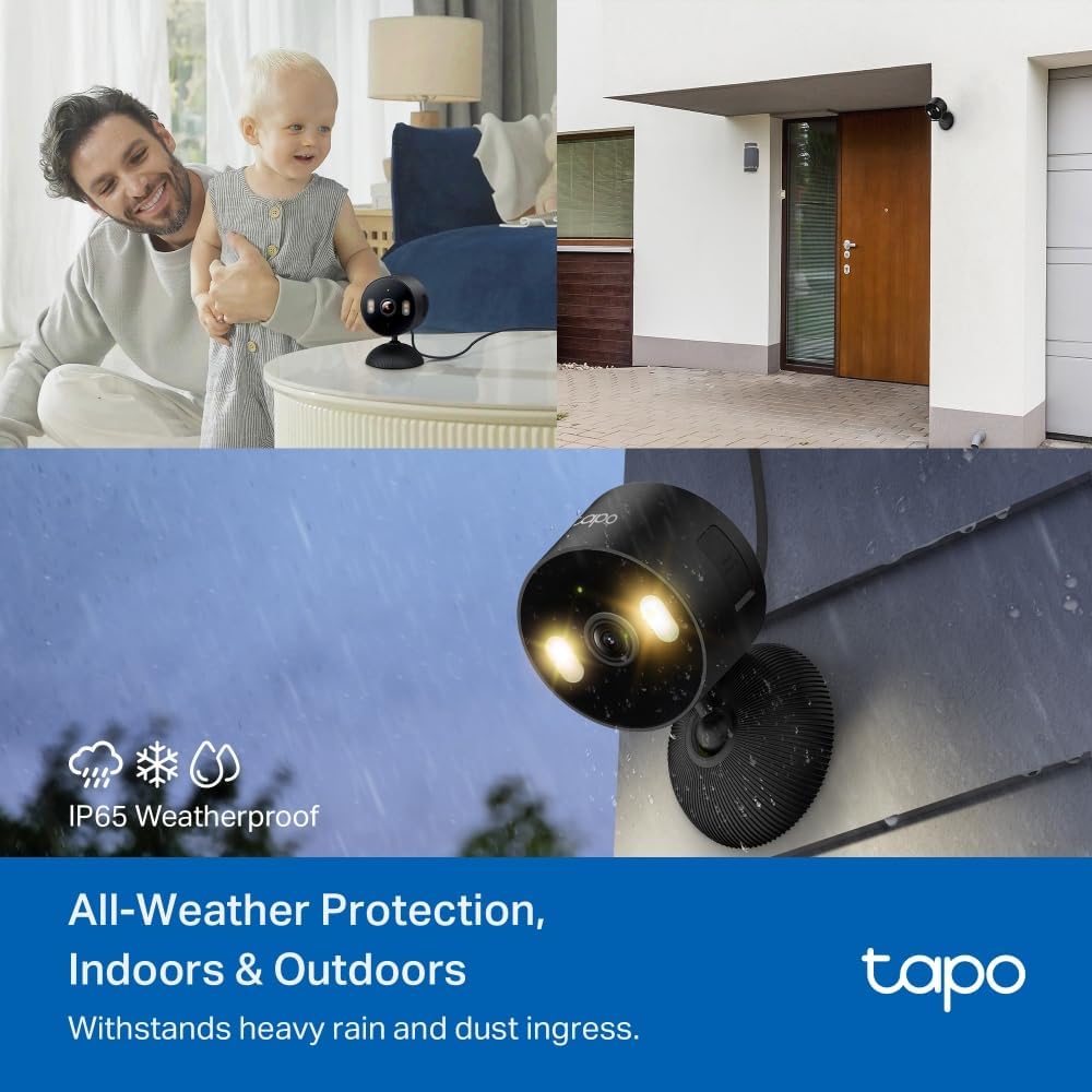 Tapo 1080p IP65 Indoor/Outdoor Security Camera - Free Person/Motion/Baby Cry Detection, Color Night Vision
