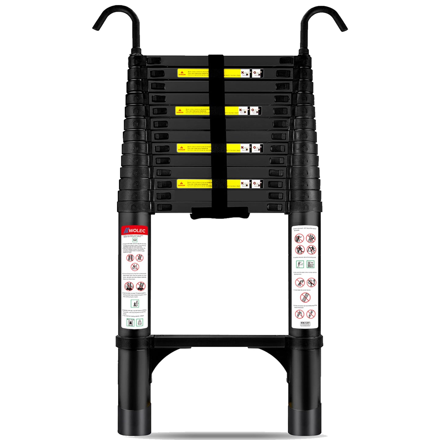 Wolec 16.5 ft Aluminum Telescoping Ladder, 330 lb Load, Hooks, Portable Collapsible Ladder for Home & Work, Black
