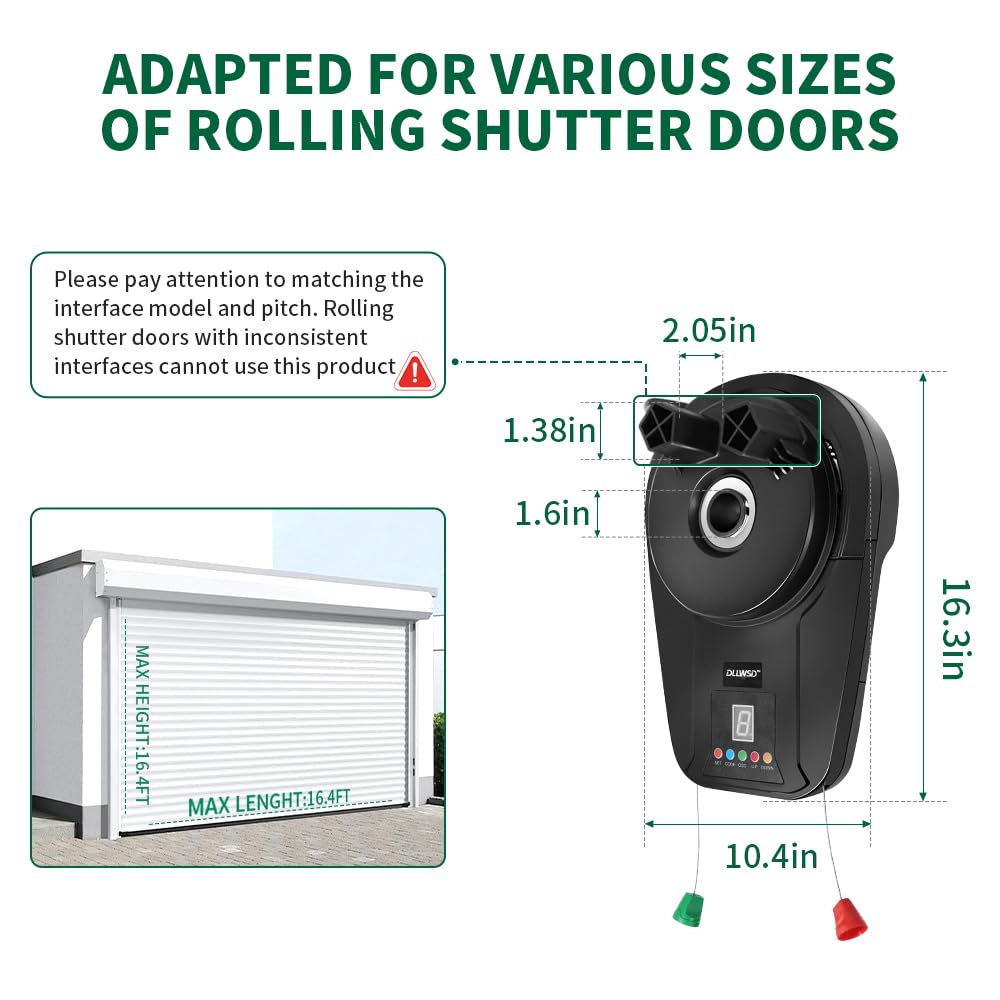 Automatic Roller Door Opener,2 Remotes Commercial Garage Farm Warehouse Electric Roller Shutter Door Opener with 800N Powerful Motor 22M Roller Shutter