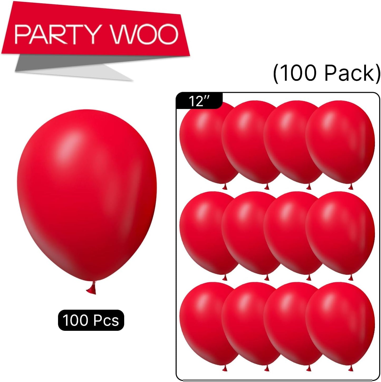PartyWoo White & Red Balloons - 100 Pack for Stunning Celebrations | Perfect for Events