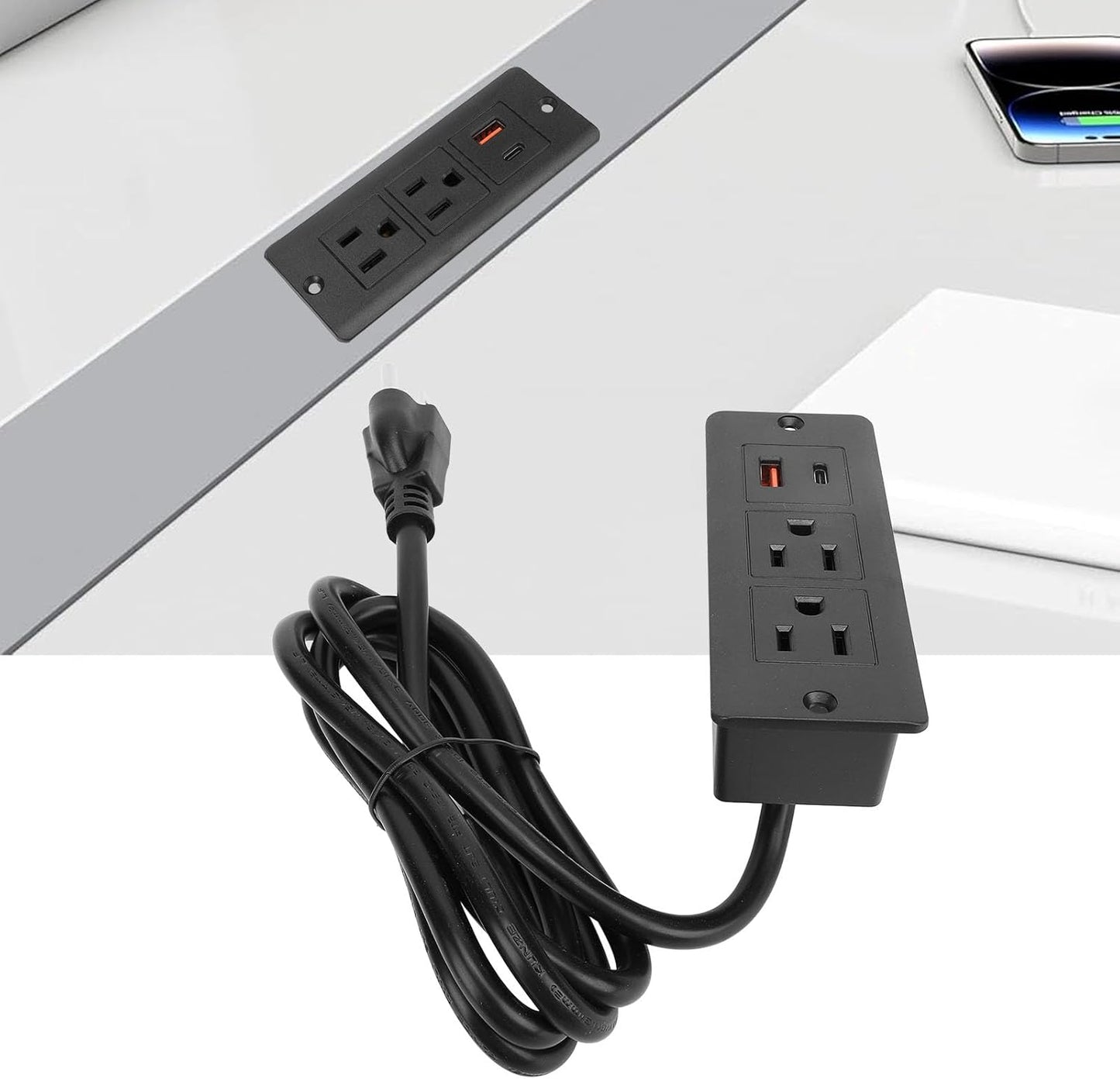 VELATEMOR 2 1.5m USB Power Strip Fast Charging Desk Outlet for Bedside Table Outlets Smart Technology Wire Cabinet