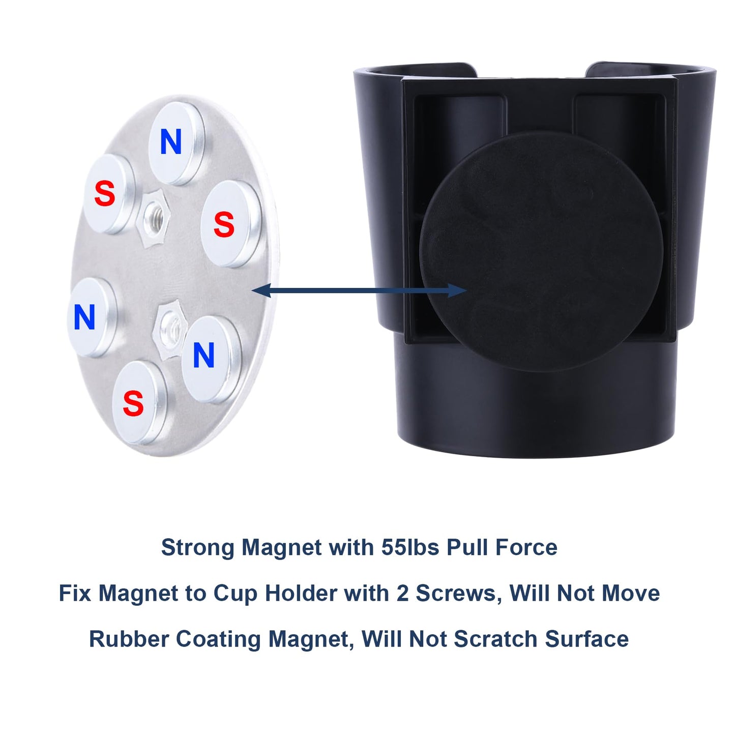 Universal Magnetic Cup Holder, Heavy Duty Plastic Drink Holder, Magnet Cup Holder for Bus Tractor Van RV, Vertical or Horizontal Mount, Fits Most Cup, Bottles, Cans, Tumblers, Black Pack of 1
